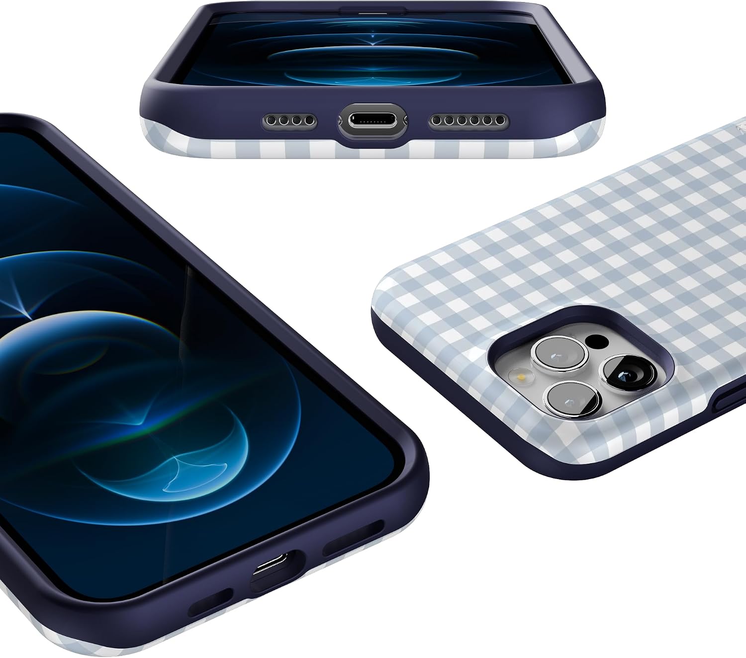 71JvdobE-BL._AC_SL1500_ Casely iPhone 12 Pro Max Case | Pastel Picnic | Blue Gingham | Bold Protective Design | Compatible with MagSafe