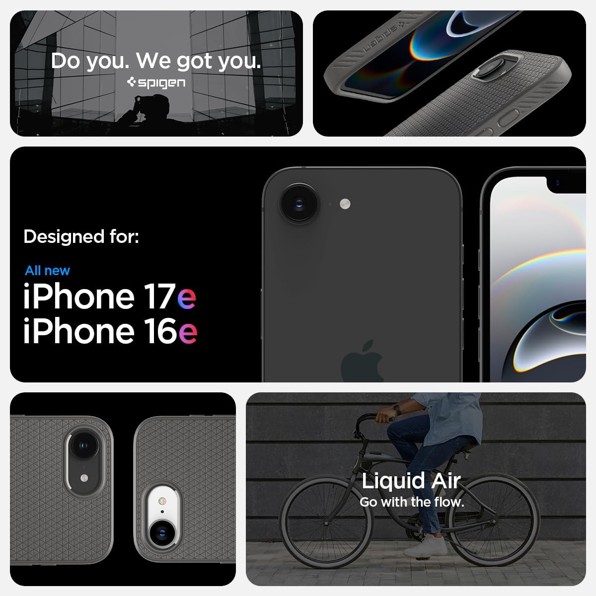 Spigen for iPhone 17e / 16e Case, Liquid Air [Military-Grade Protection] - Marble Gray | Military-Grade Protection