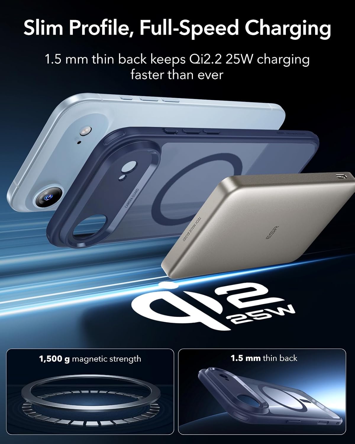 71KR77RyoBL._AC_SL1500_ ESR for iPhone Air Case, Camera Control Cover, Compatible with MagSafe, Shockproof Military-Grade Protection, Magnetic Phone Case for iPhone Air, Classic Hybrid Case, Frosted Blue