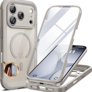 Miracase for iPhone 17 Pro Max Case 6.9" Full-Body Phone Case with Built-in Glass Screen Protector& Full Camera Protector,[Magnetic with MagSafe] Drop Proof 17 ProMax Cover, Grey Titanium