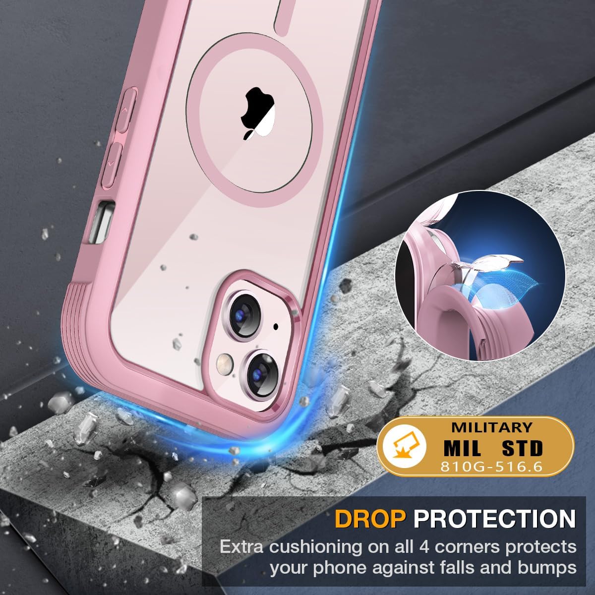 Miracase for iPhone 13 mini Case 5.4",Full-Body Protection,Clear Bumper Case with Built-in 9H Tempered Glass Screen Protector,Military-Grade Drop Protection Outdoor Phone Case for 13 mini,Dark Pink