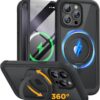 Miracase for iPhone 15 Pro Max Case with 360° Magnetic Ring Stand [Compatible with Magsafe] Full-Body Drop Proof Bumper Phone Case with Built-in 9H Tempered Glass Screen Protector,Black