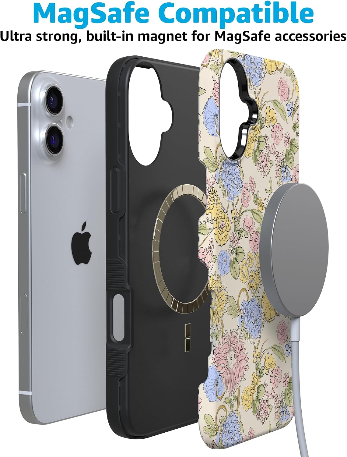 71LiJFE0kML._AC_SL1500_ Casely iPhone 16 Case | Prairie Blooms | Pastel Floral | Bold Protective Design | Compatible with MagSafe