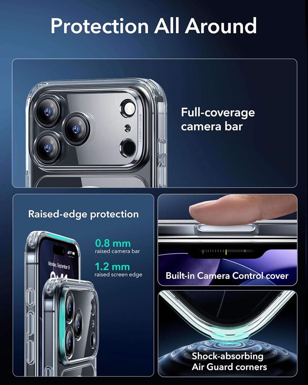 ESR for iPhone 17 Pro Case, Camera Control Cover, Compatible with MagSafe, Shockproof Military-Grade Protection, Magnetic Phone Case for iPhone 17 Pro, Classic Hybrid Case, Clear