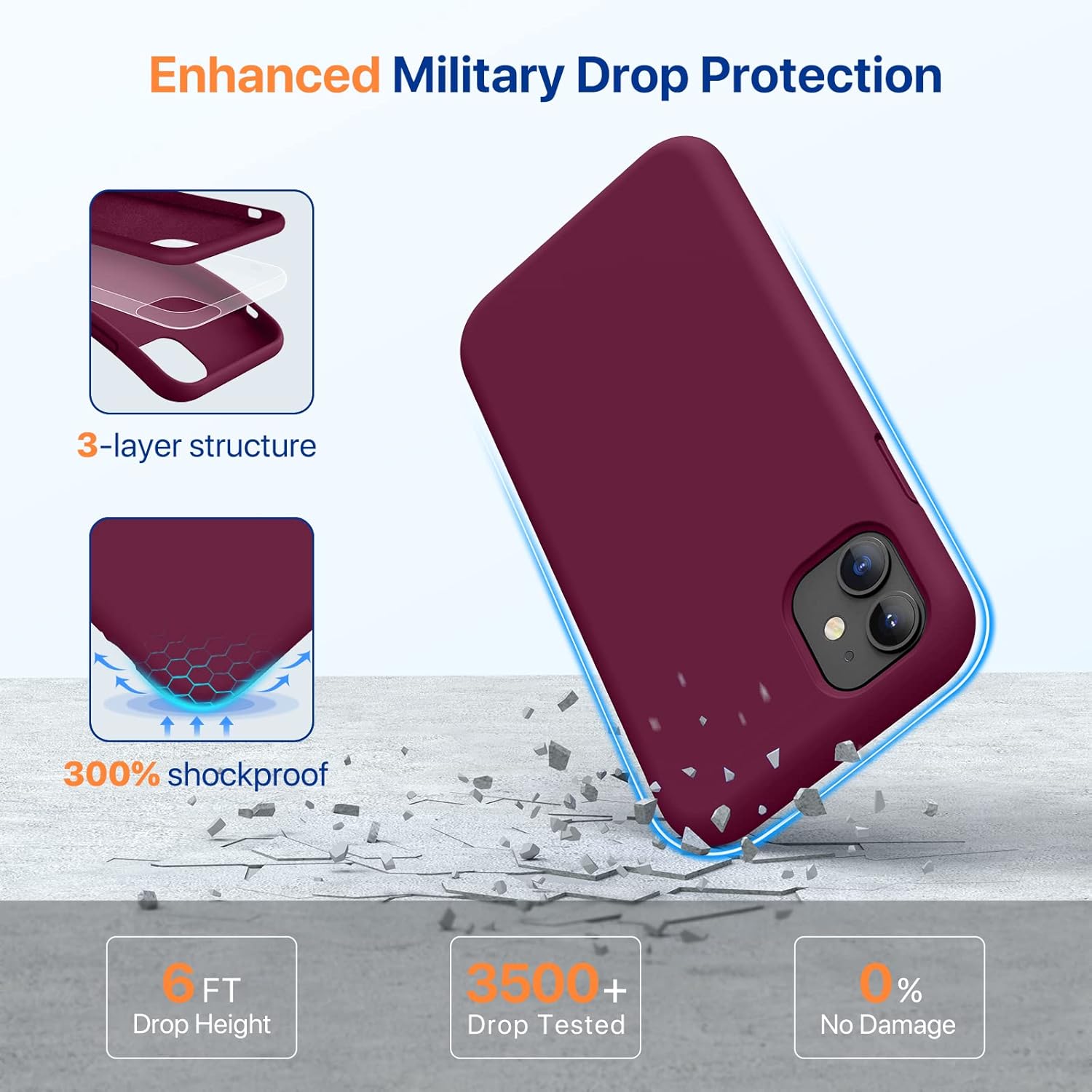 Miracase Designed for iPhone 11 Phone Case, with Screen Protector, Liquid Silicone Gel Rubber Drop Protection Shockproof Cover Phone Case for iPhone 11, Wine Red