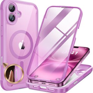 Miracase for iPhone 16 Case 6.1'', [Bubble Free] Full-Body Bumper Phone case with Built-in Full Glass Screen &Camera Control,No Gap,Compatible with MagSafe,Drop Proof 16 Cover,Pink