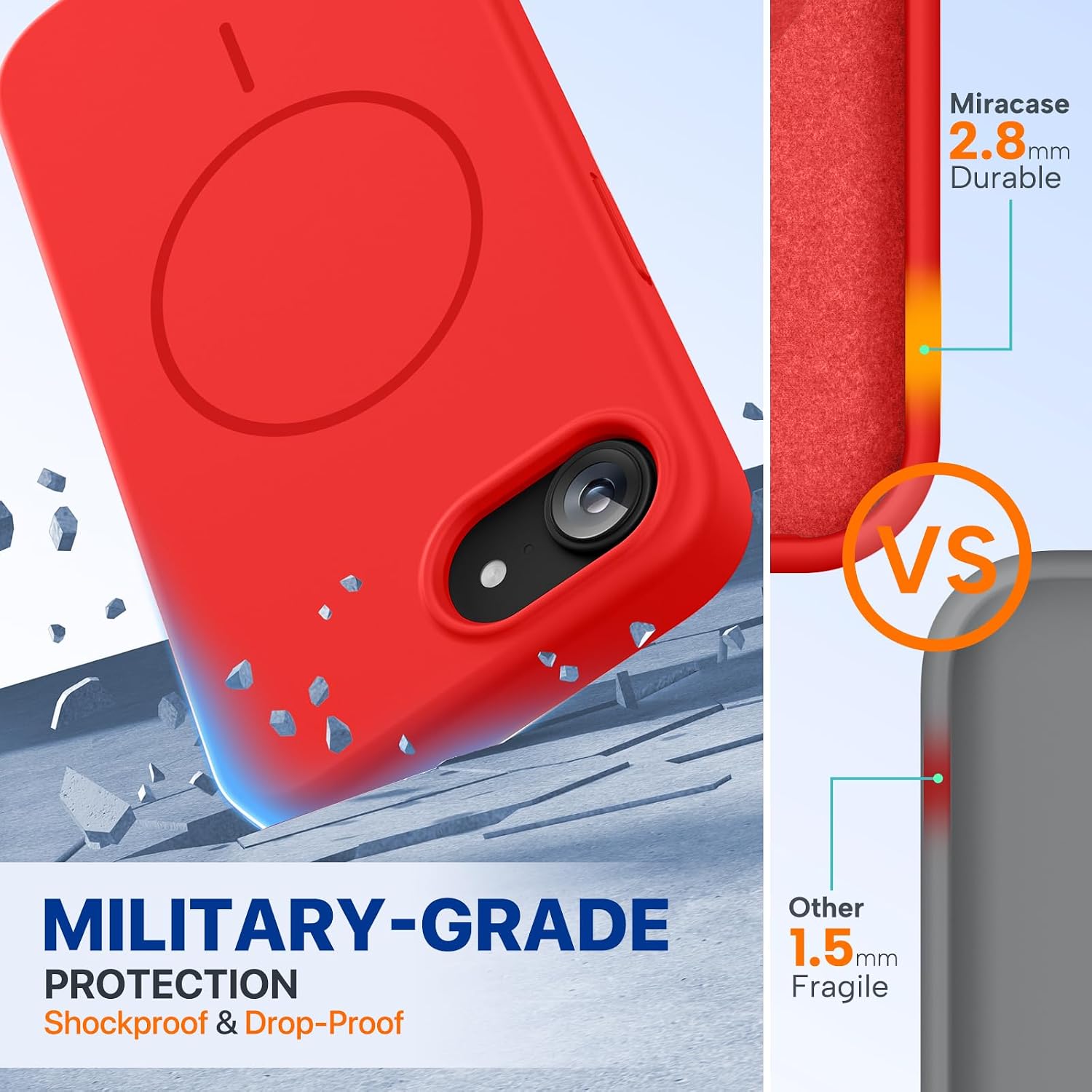 Miracase Magnetic for iPhone 17e Case & iPhone 16e Case, [Soft Anti-Scratch Microfiber Lining], Compatible with MagSafe, Silicone Shockproof Protection Phone Case for iPhone 17e/16e, Red