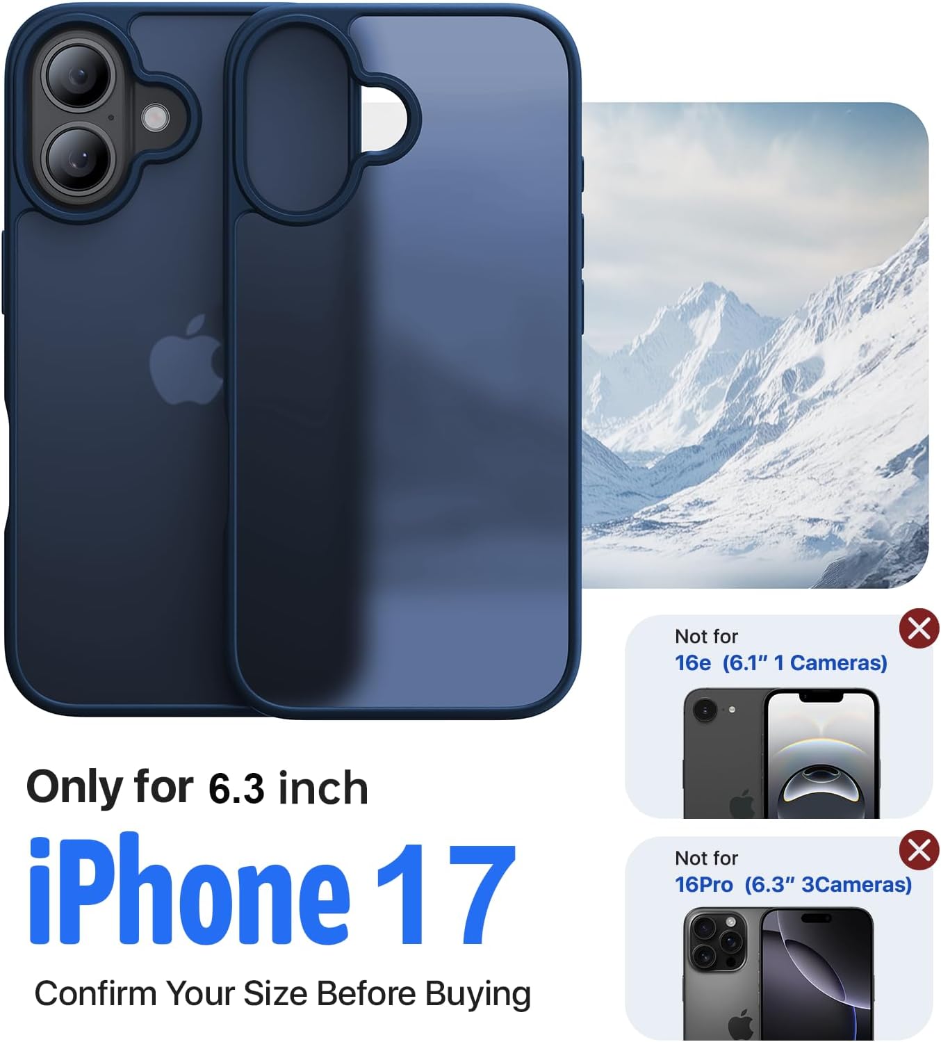 Eastinbox for iPhone 17 Case [16FT Military Grade Shockproof], Anti-Slip Anti-Scratch, Slim Translucent Frosted Matte Phone Cover, Case for i Phone17 6.3", Blue