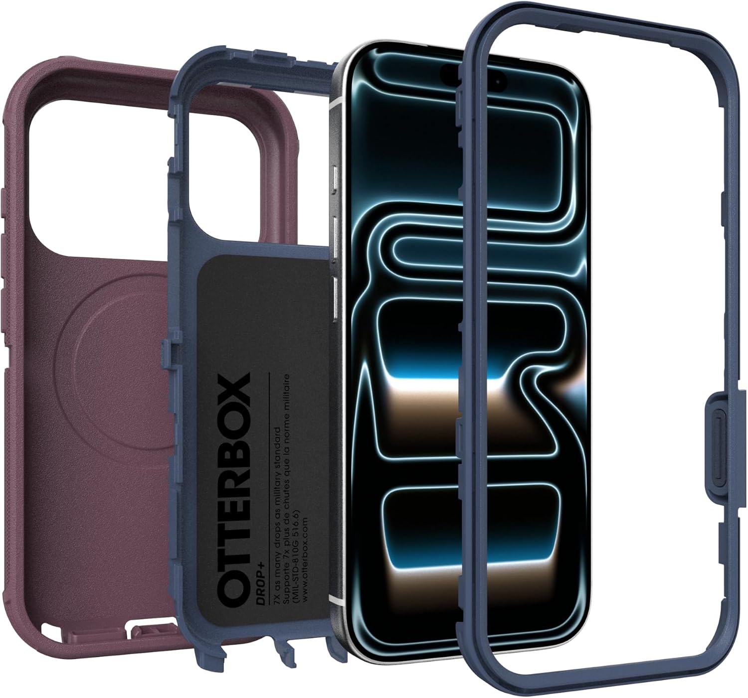 OtterBox iPhone 17 Pro (Only) - Defender Series Case - Tulipwood Glow (Purple & Blue) - Snaps on MagSafe - Tough - Rugged & Durable
