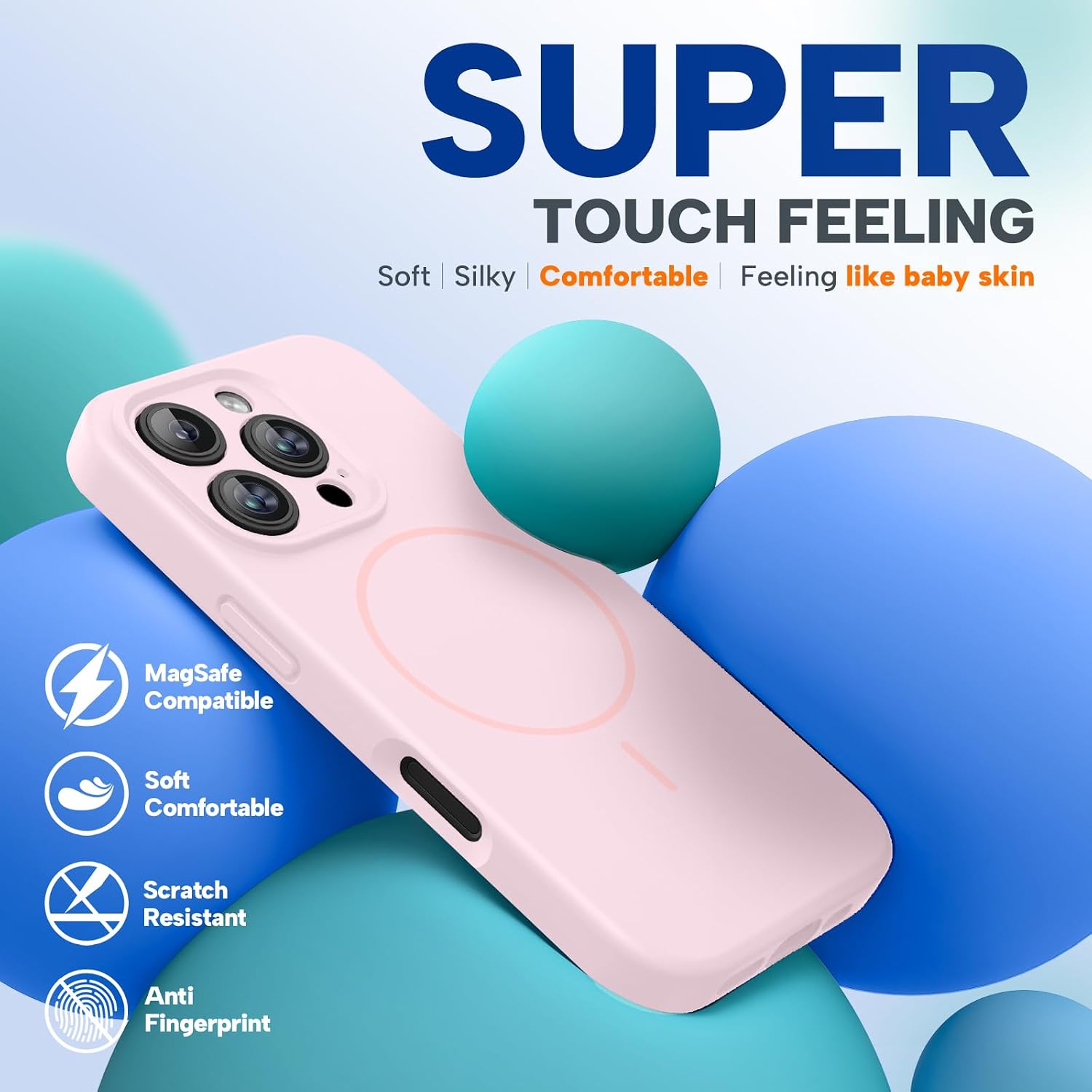 Miracase Magnetic for iPhone 16 Pro Case, [Soft Anti-Scratch Microfiber Lining], Compatible with MagSafe, Liquid Silicone Case Shockproof Drop Protection Phone Case for 16 Pro,Sand Pink