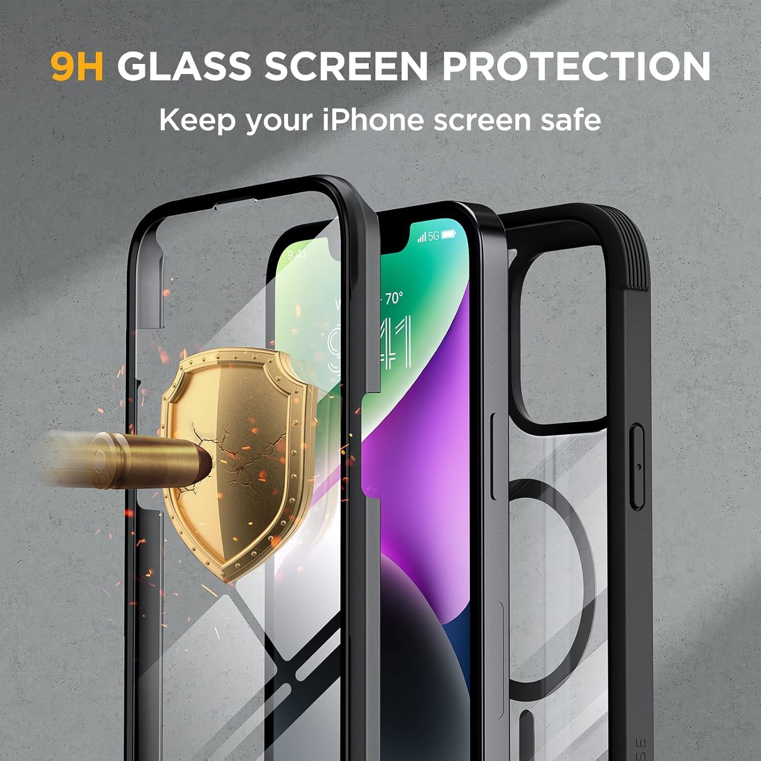 71NMMpXO8bL._AC_SL1500_ Miracase Glass Series Designed for iPhone 14 Plus Case 6.7 inch, Upgrade Full-Body Magnetic Clear Case with Built-in 9H Tempered Glass Screen Protector,Compatible with MagSafe, Black
