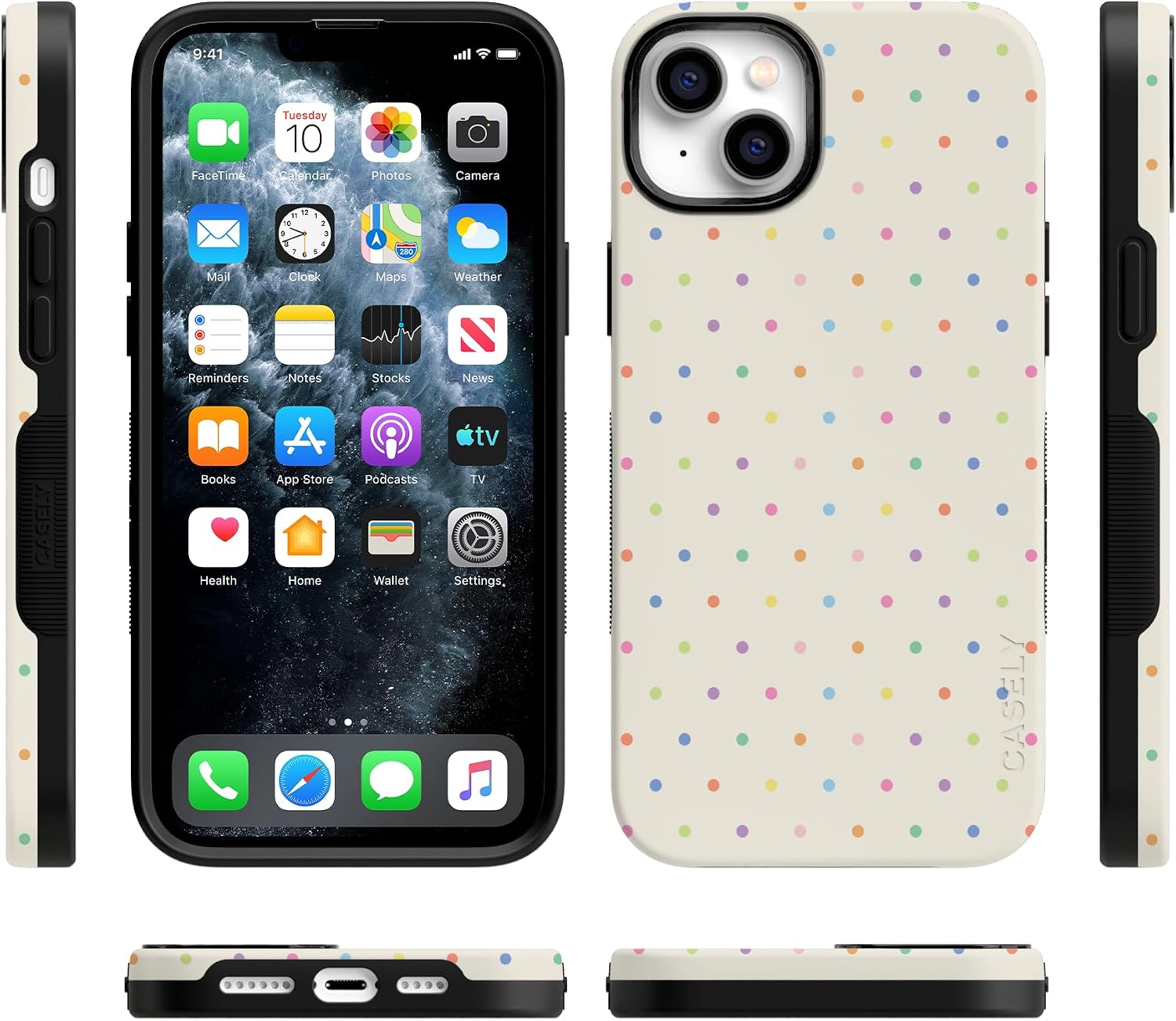 71NTRY8Ef0L._AC_SL1500_ Casely iPhone 14 Plus Case | On the Dot | Rainbow Polka Dot | Bold Protective Design | Compatible with MagSafe