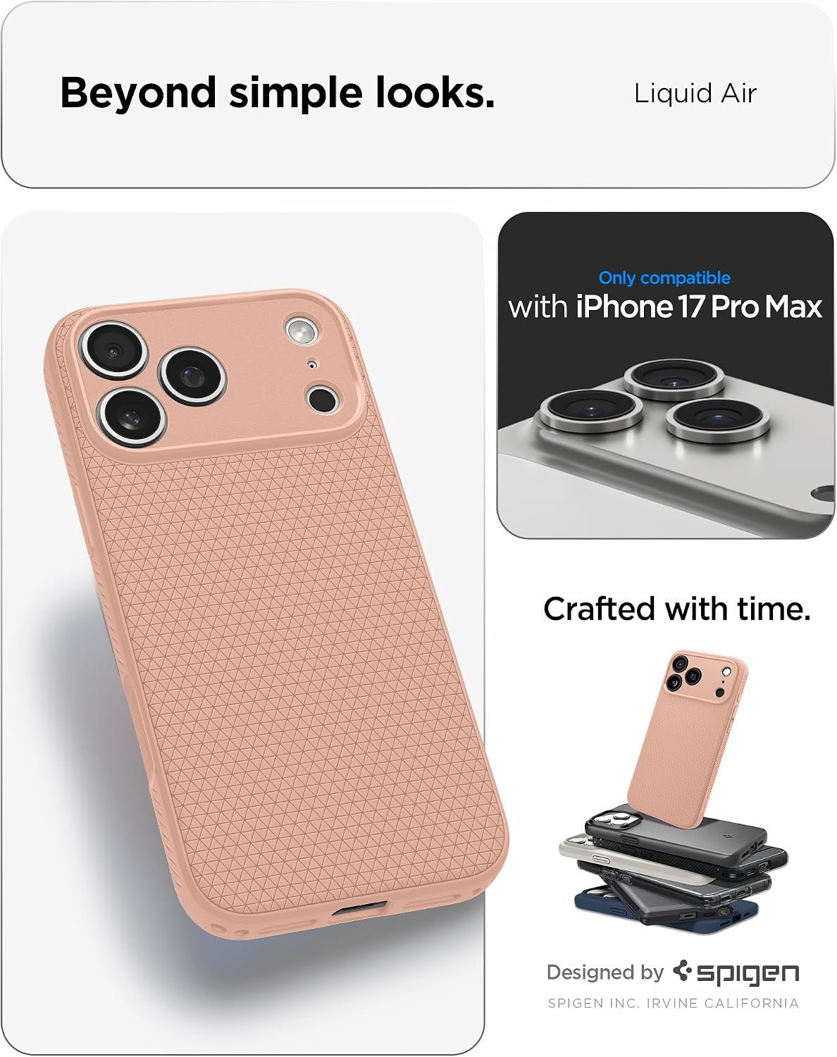 Spigen for iPhone 17 Pro Max Case, Liquid Air [TPU Covered Camera Control] [No Magnet Ring] [Military-Grade Protection] - Rose Titanium
