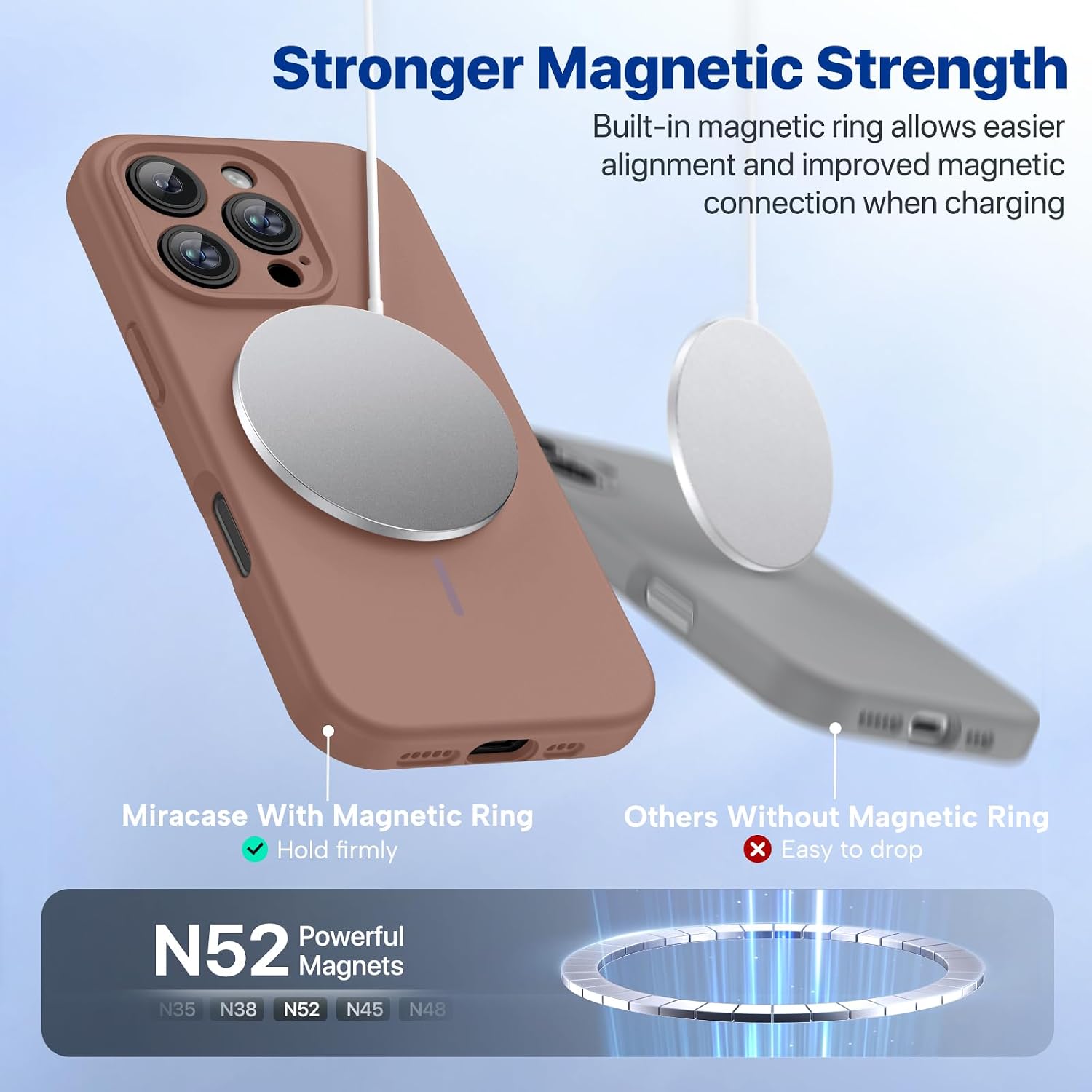 Miracase Magnetic for iPhone 16 Pro Max Case, [Soft Anti-Scratch Microfiber Lining], Compatible with MagSafe, Liquid Silicone Case Shockproof Drop Protection Phone Case for 16 ProMax,Chocolate