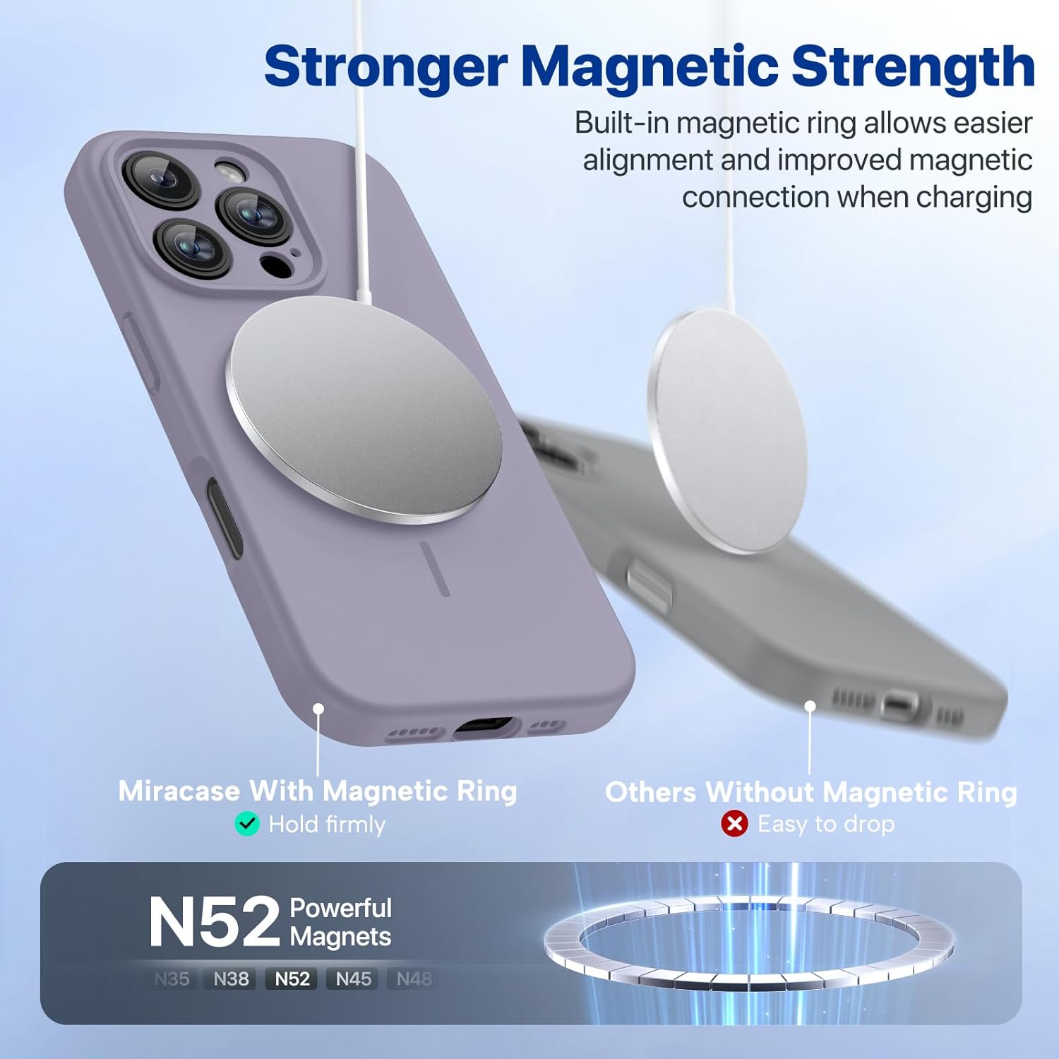 Miracase Magnetic for iPhone 16 Pro Max Case, [Soft Anti-Scratch Microfiber Lining], Compatible with MagSafe, Liquid Silicone Case Shockproof Drop Protection Phone Case for 16 ProMax,Lavender Gray