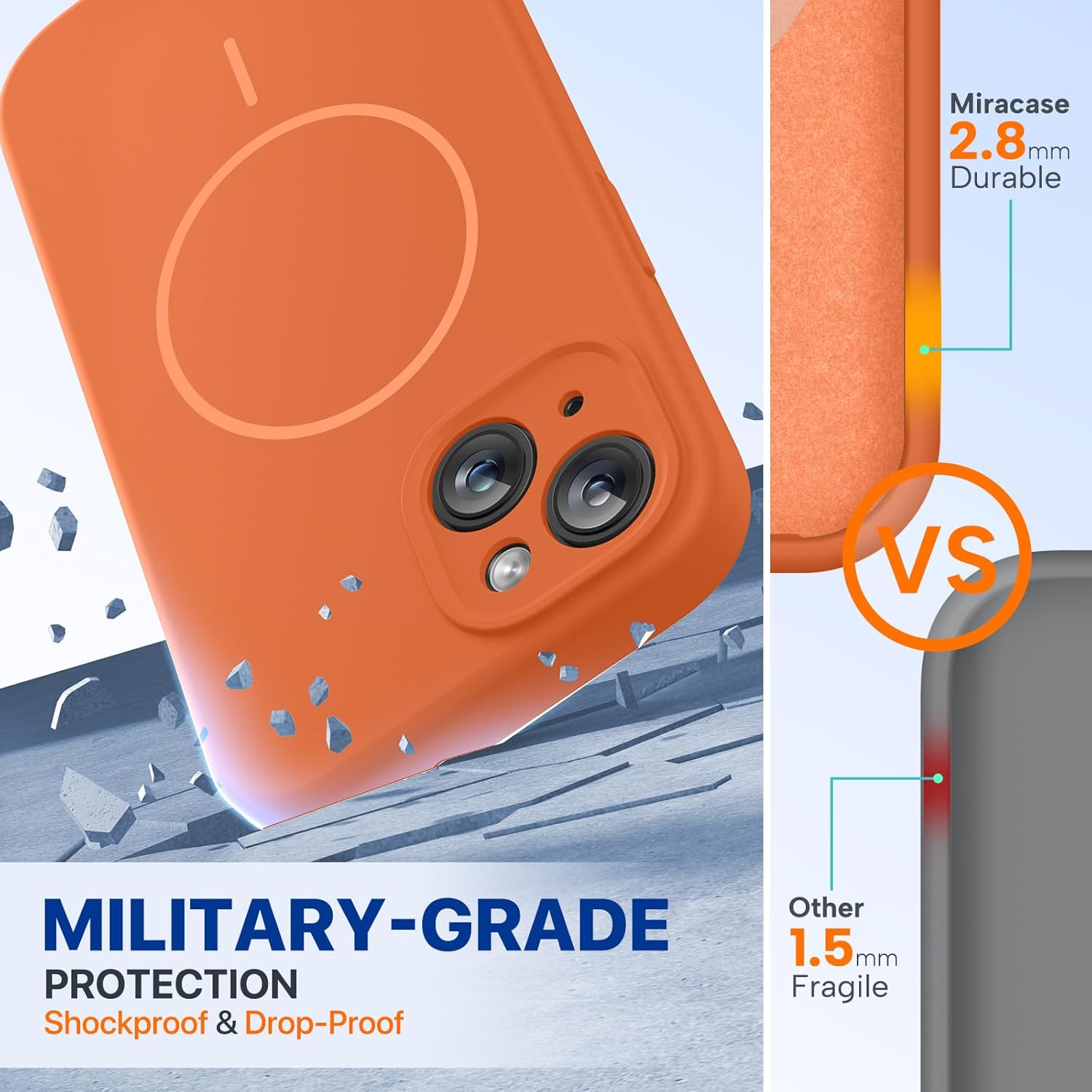 Miracase Magnetic for iPhone 14 Case, [Soft Anti-Scratch Microfiber Lining], Compatible with MagSafe, Liquid Silicone Case Shockproof Drop Protection Phone Case for 14, Orange