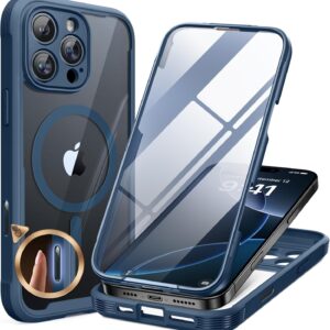 Miracase for iPhone 16 Pro Max Case 6.9'', [Bubble Free] Full-Body Bumper Phone case with Built-in Full Glass Screen &Lens Protector,Compatible with MagSafe,Drop Proof 16 Pro Max Cover,Blue
