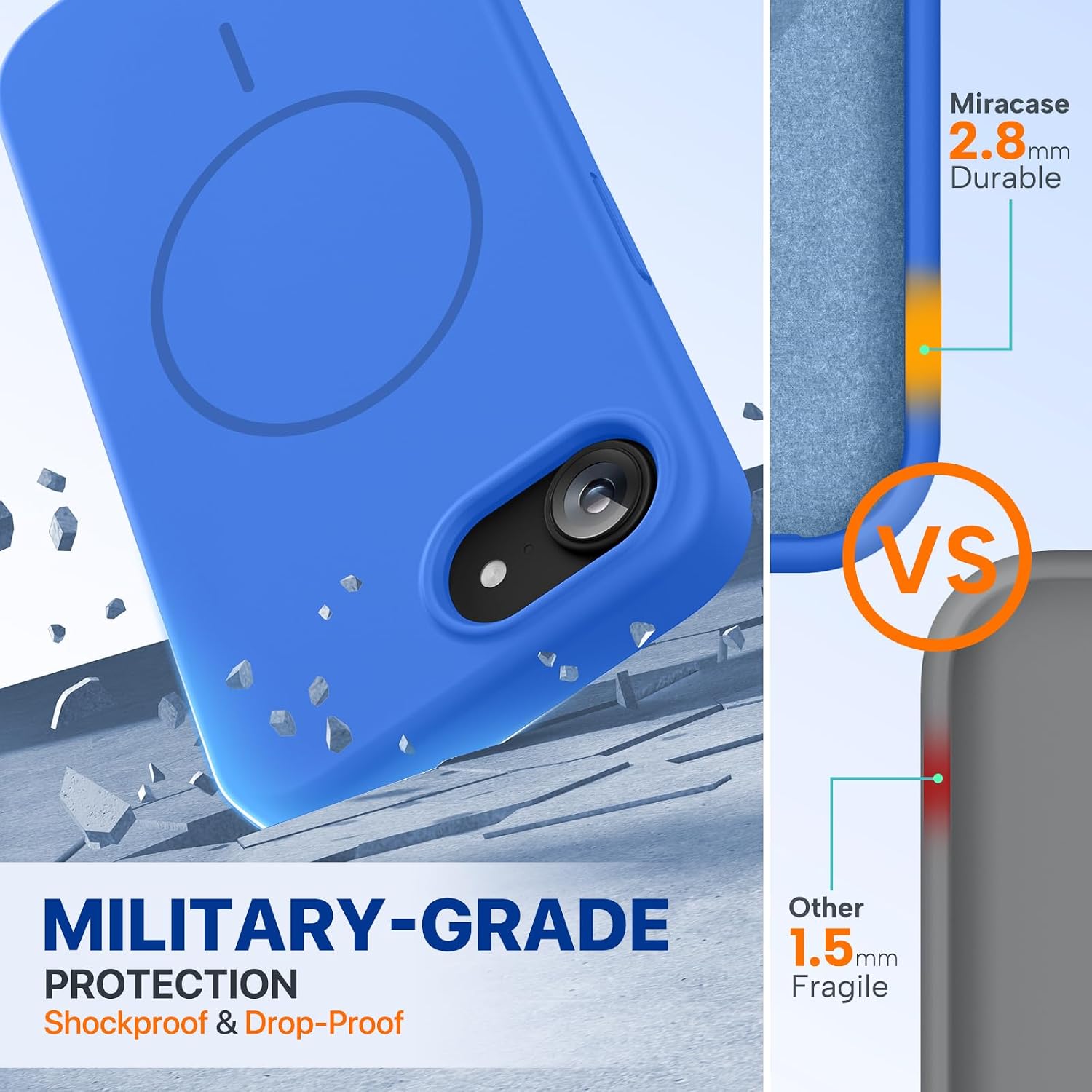 Miracase Magnetic for iPhone 17e Case & iPhone 16e Case, [Soft Anti-Scratch Microfiber Lining], Compatible with MagSafe, Silicone Shockproof Protection Phone Case for iPhone 17e/16e, Blue