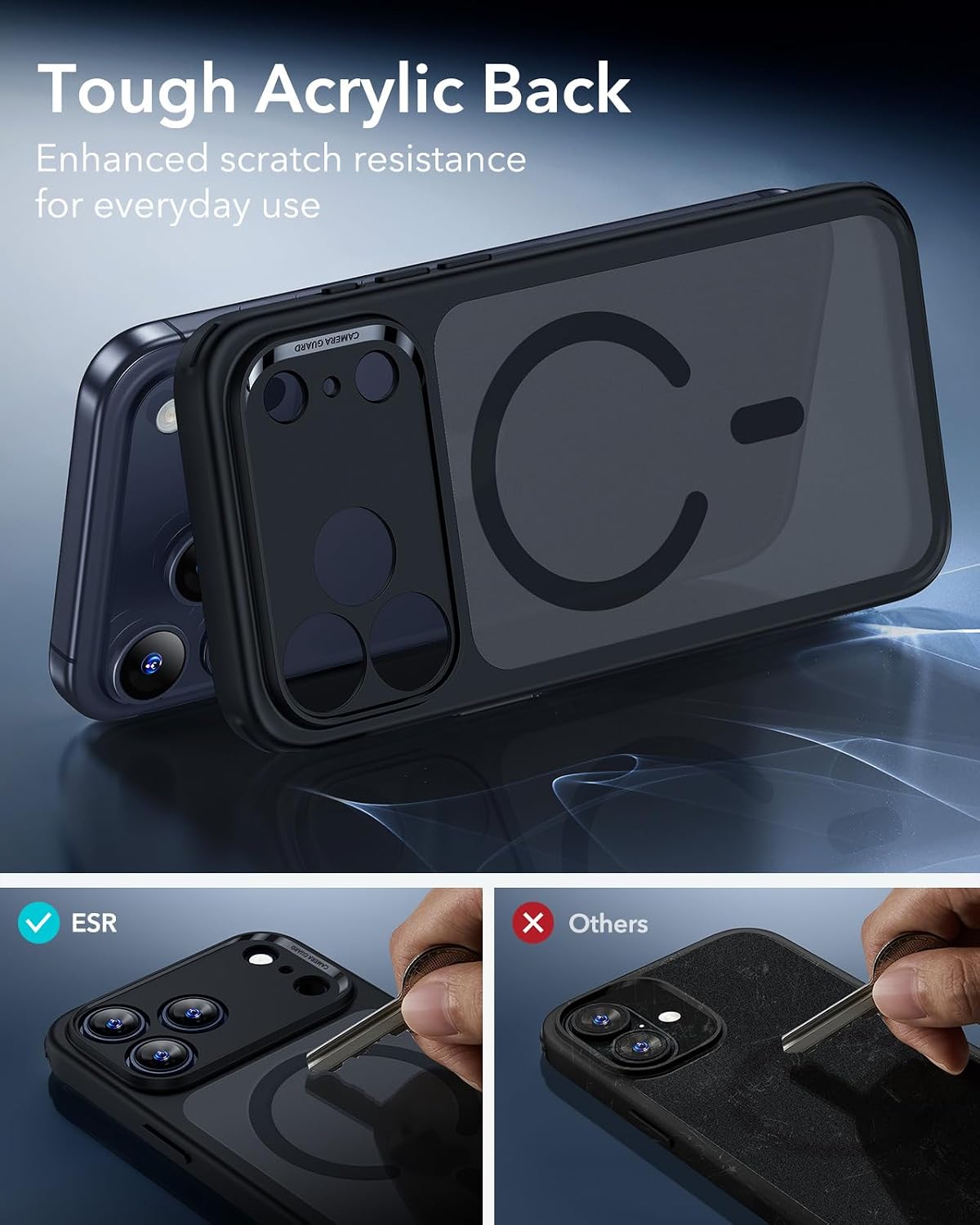 71PMCdPz1YL._AC_SL1500_ ESR for iPhone 17 Pro Max Case, Camera Control Cover, Compatible with MagSafe, Shockproof Military-Grade Protection, Magnetic Phone Case for iPhone 17 Pro Max, Classic Hybrid Case, Frosted Black