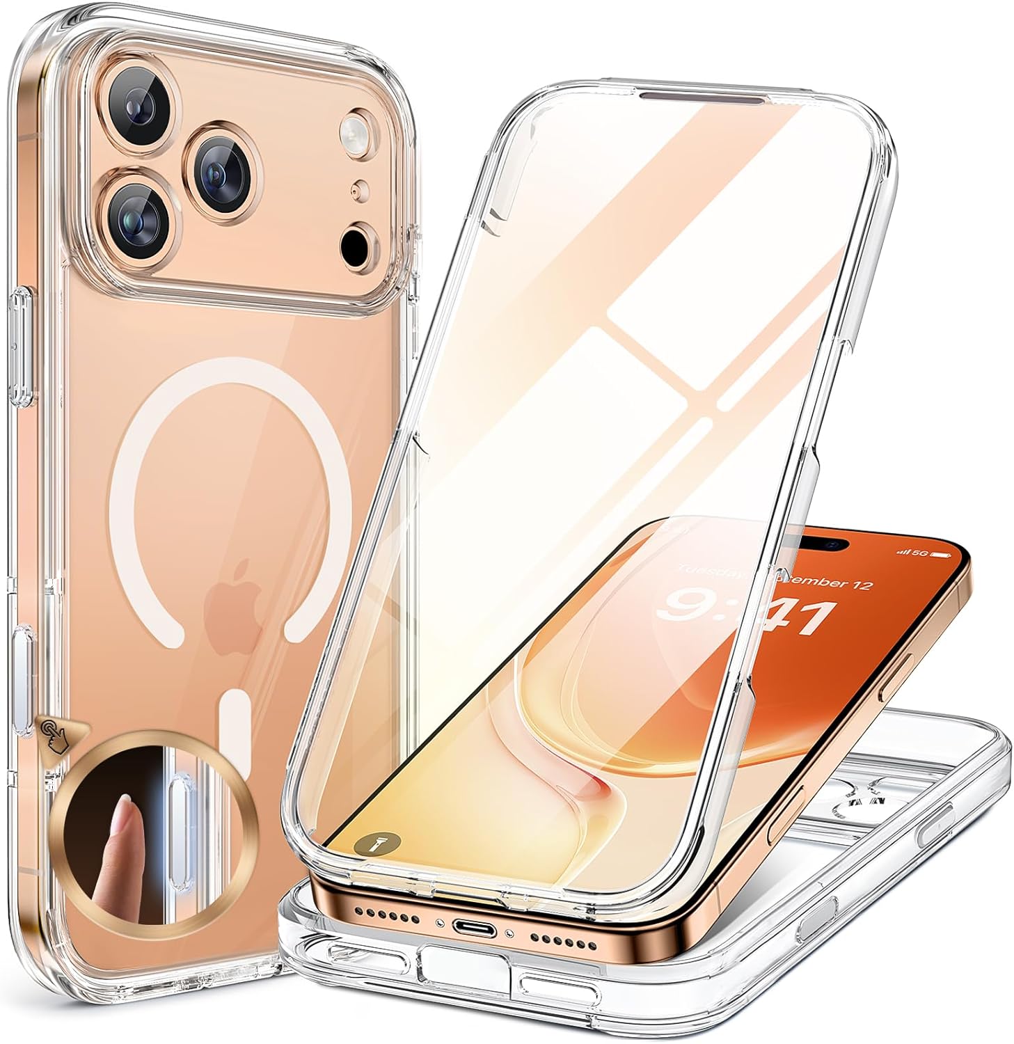 Miracase for iPhone 17 Pro Max Case 6.9" Full-Body Phone Case with Built-in Glass Screen Protector& Full Camera Protector,[Magnetic with MagSafe] Drop Proof 17 ProMax Cover, Clear