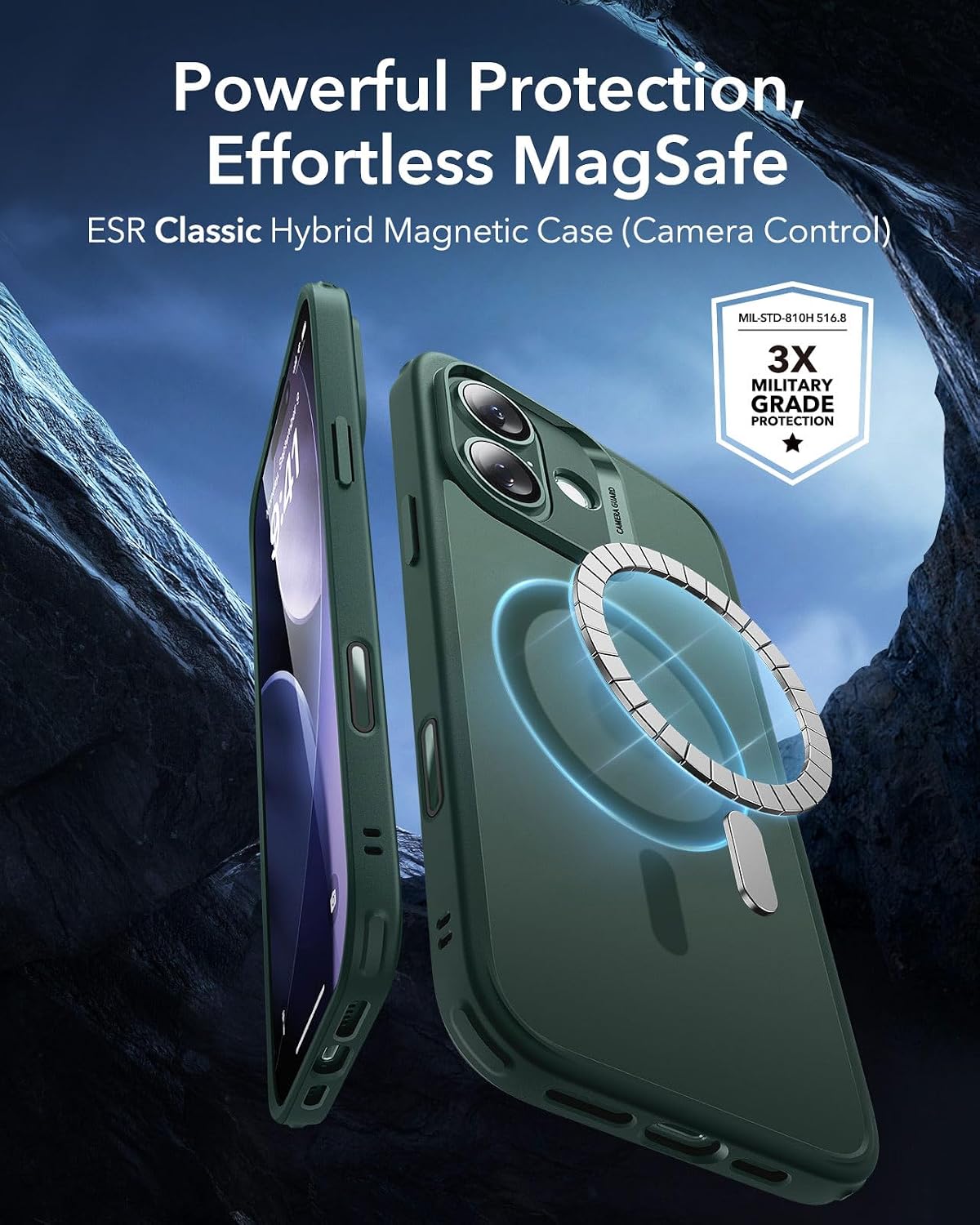 71PoV8UnpoL._AC_SL1500_ ESR for iPhone 17 Case, Camera Control Cover, Compatible with MagSafe, Shockproof Military-Grade Protection, Magnetic Phone Case for iPhone 17, Classic Hybrid Case, Frosted Green