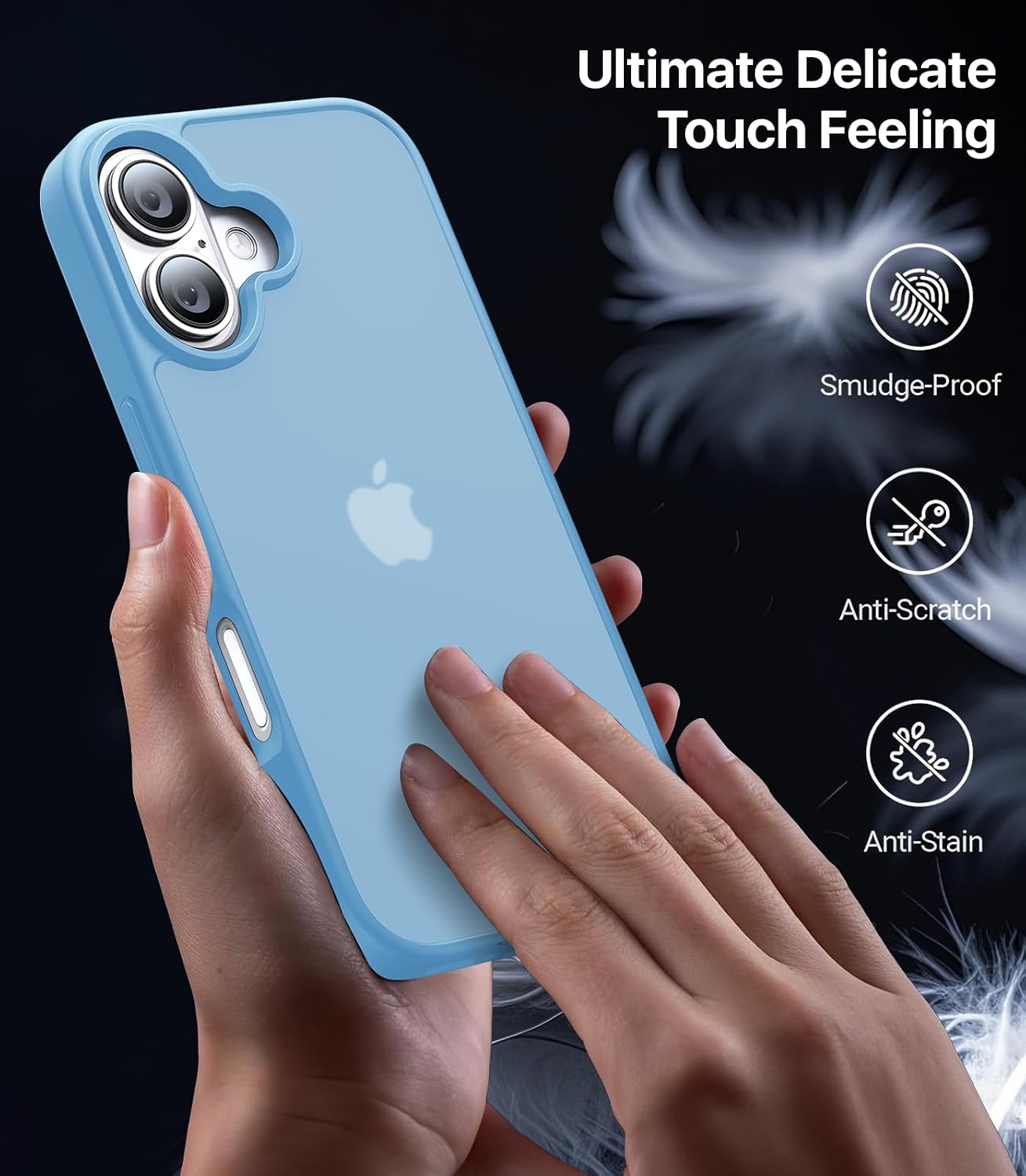 Eastinbox for iPhone 16 Case [16FT Military Grade Shockproof], Anti-Slip Anti-Scratch, Slim Translucent Frosted Matte Protective Cover, i Phone 16 Phone Case 6.1", Lightblue