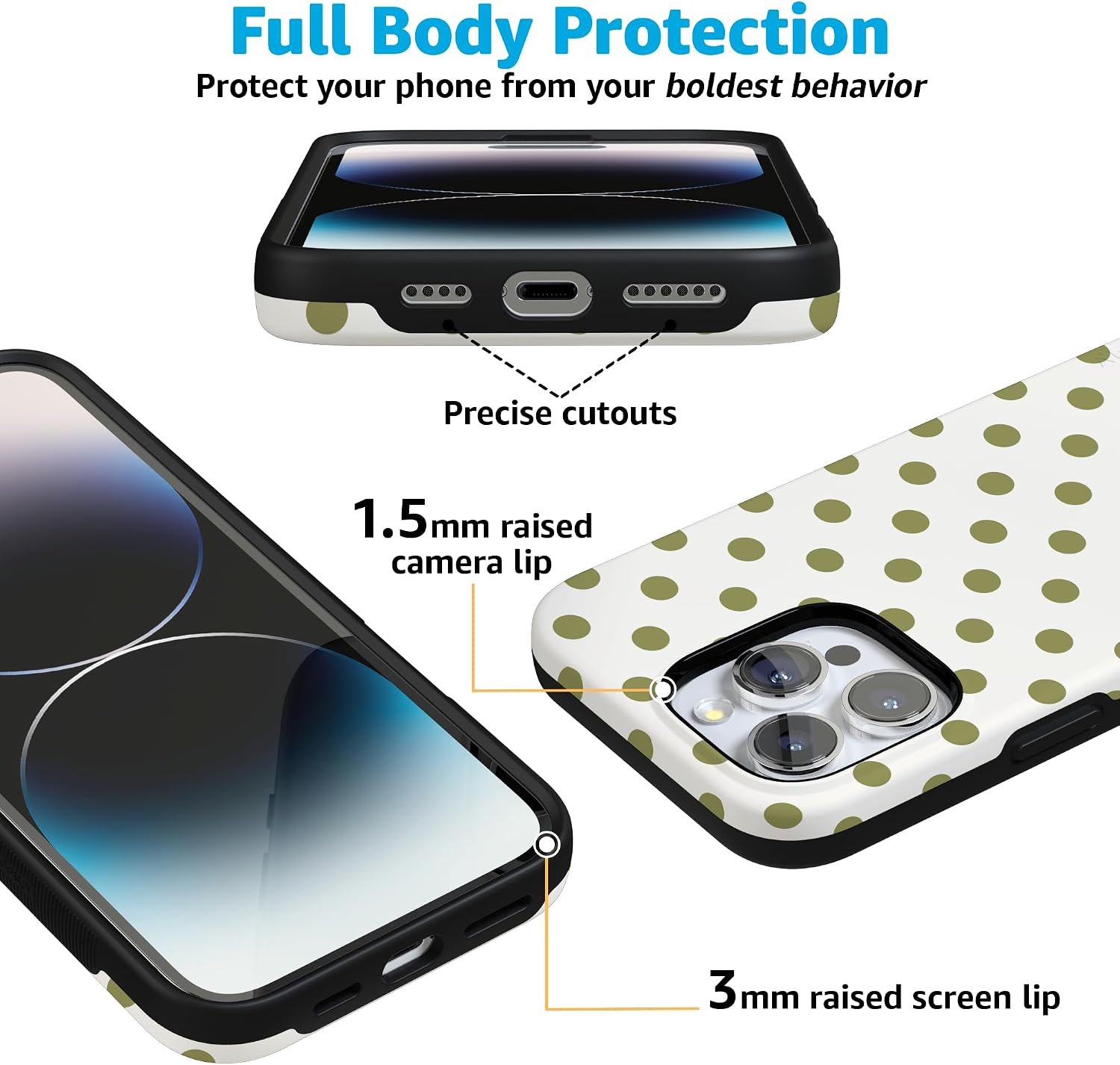 71Q86ixLaQL._AC_SL1500_ Casely iPhone 16 Pro Case | Spotted in SoHo | Green Polka Dot | Bold Protective Design | Compatible with MagSafe