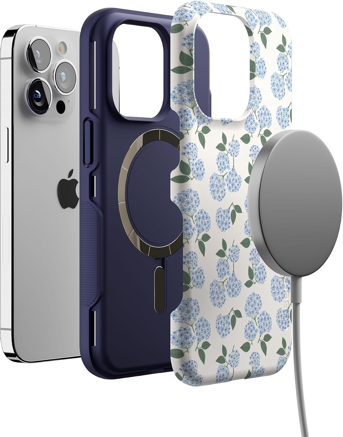 71QFN-YWBML._AC_SL1500_ Casely iPhone 13 Pro Case | Nantucket Cottage | Blue Hydrangea | Bold Protective Design | Compatible with MagSafe