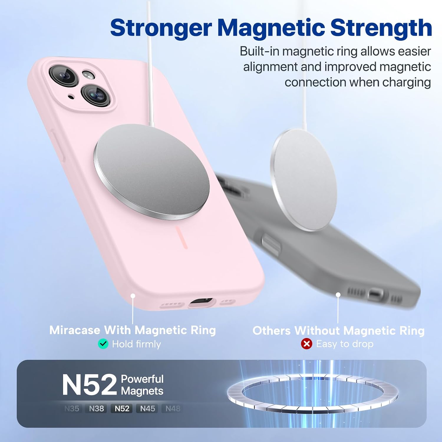 Miracase Magnetic for iPhone 15 Plus Case, [Soft Anti-Scratch Microfiber Lining], Compatible with MagSafe, Liquid Silicone Shockproof Drop Protection Phone Case for 15 Plus, Sand Pink