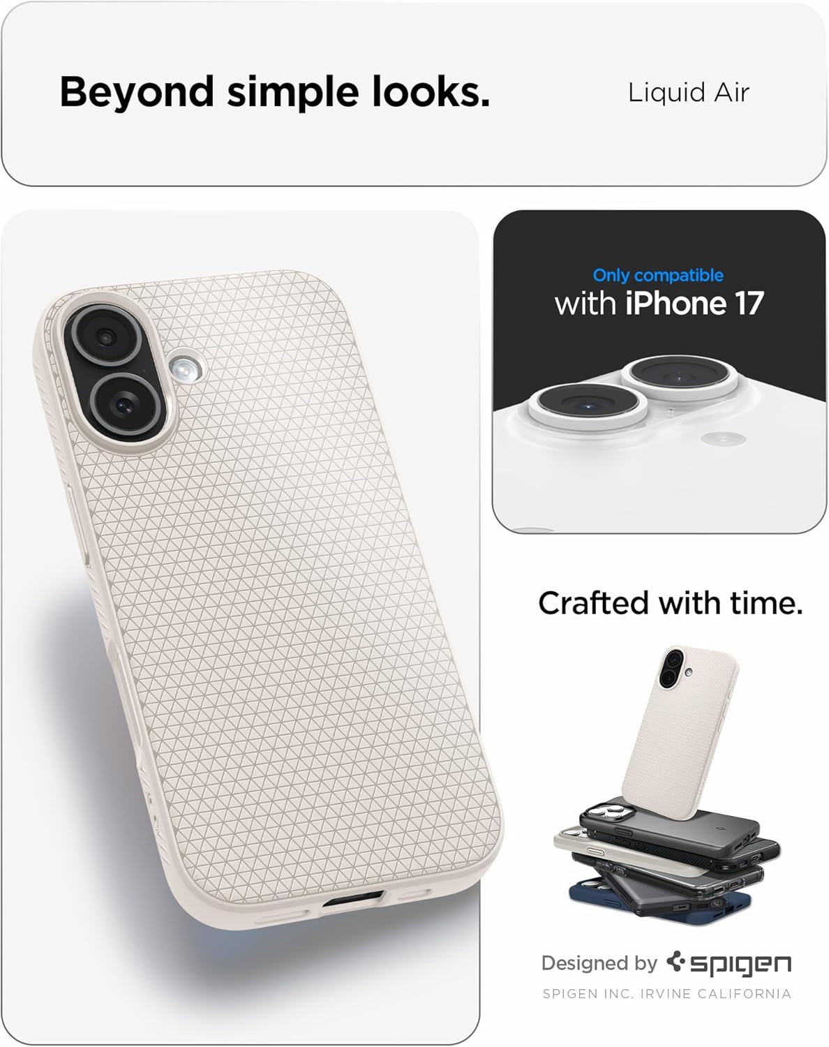 Spigen for iPhone 17 Case, Liquid Air [TPU Covered Camera Control] [No Magnet Ring] [Military-Grade Protection] - Natural Titanium