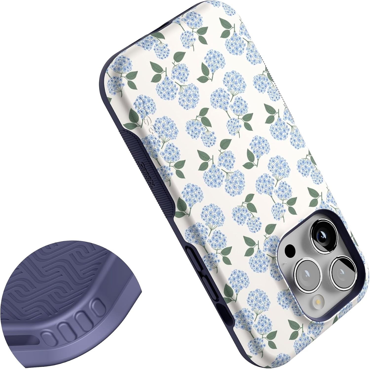 71RPL8zoJnL._AC_SL1500_ Casely iPhone 14 Pro Case | Nantucket Cottage | Blue Hydrangea | Bold Protective Design | Compatible with MagSafe