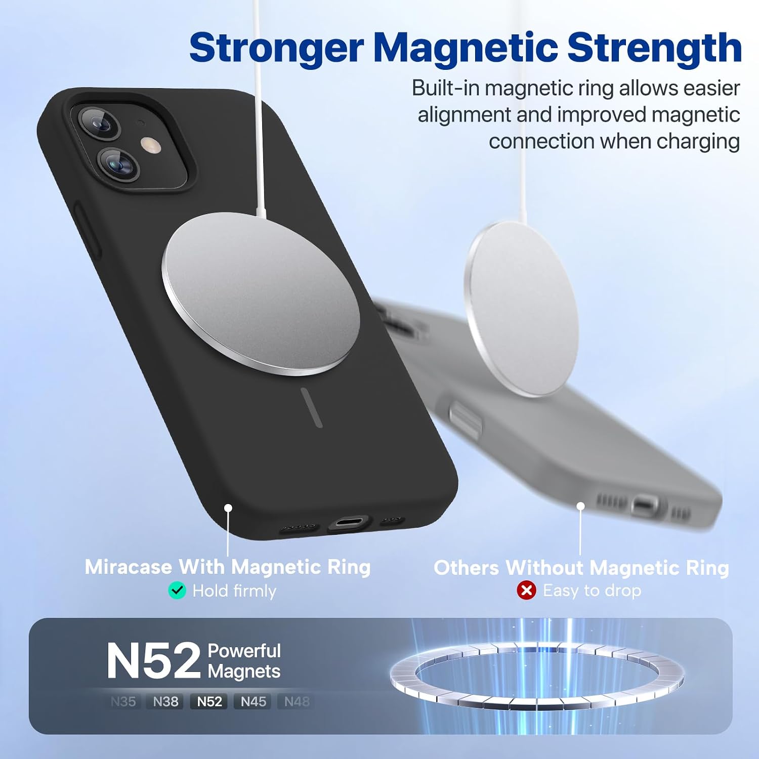 Miracase Magnetic for iPhone 12 Case/iPhone 12 Pro Case, [Soft Anti-Scratch Microfiber Lining], Compatible with MagSafe, Liquid Silicone Shockproof Drop Protection Phone Case for 12/12 Pro,Black
