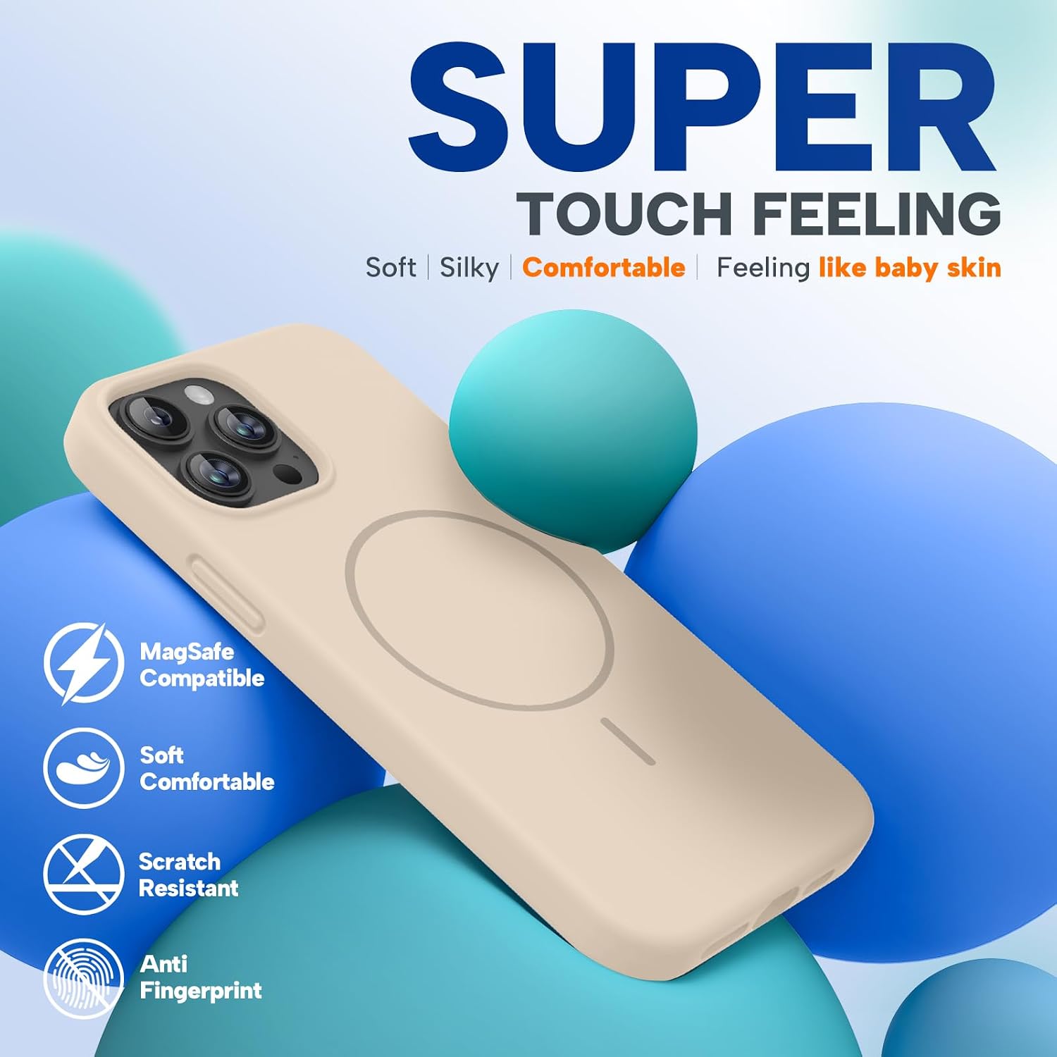 Miracase Magnetic for iPhone 13 Pro Case, [Soft Anti-Scratch Microfiber Lining], Compatible with MagSafe, Liquid Silicone Shockproof Drop Protection Phone Case for 13 Pro, Sand