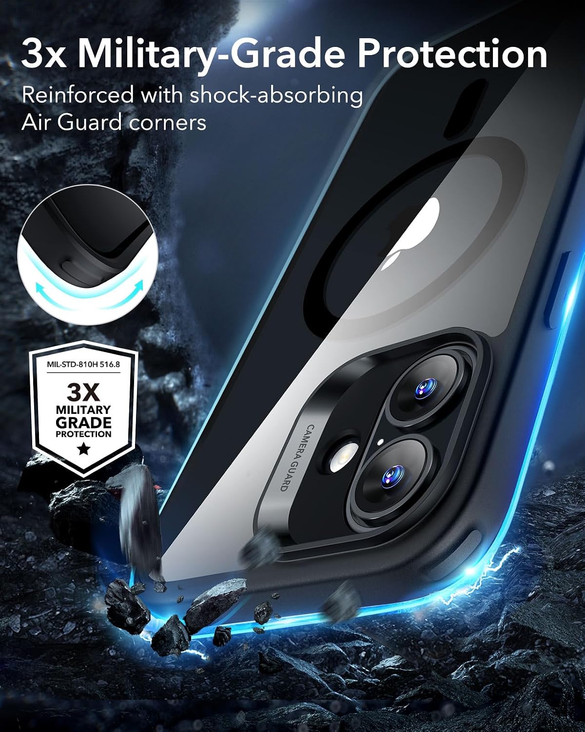 71RmQRDTnoL._AC_SL1500_ ESR for iPhone 16 Plus Case, Camera Control Cover, Compatible with MagSafe, Shockproof Military-Grade Protection, Magnetic Phone Case for iPhone 16 Plus, Classic Hybrid Case, Clear Black