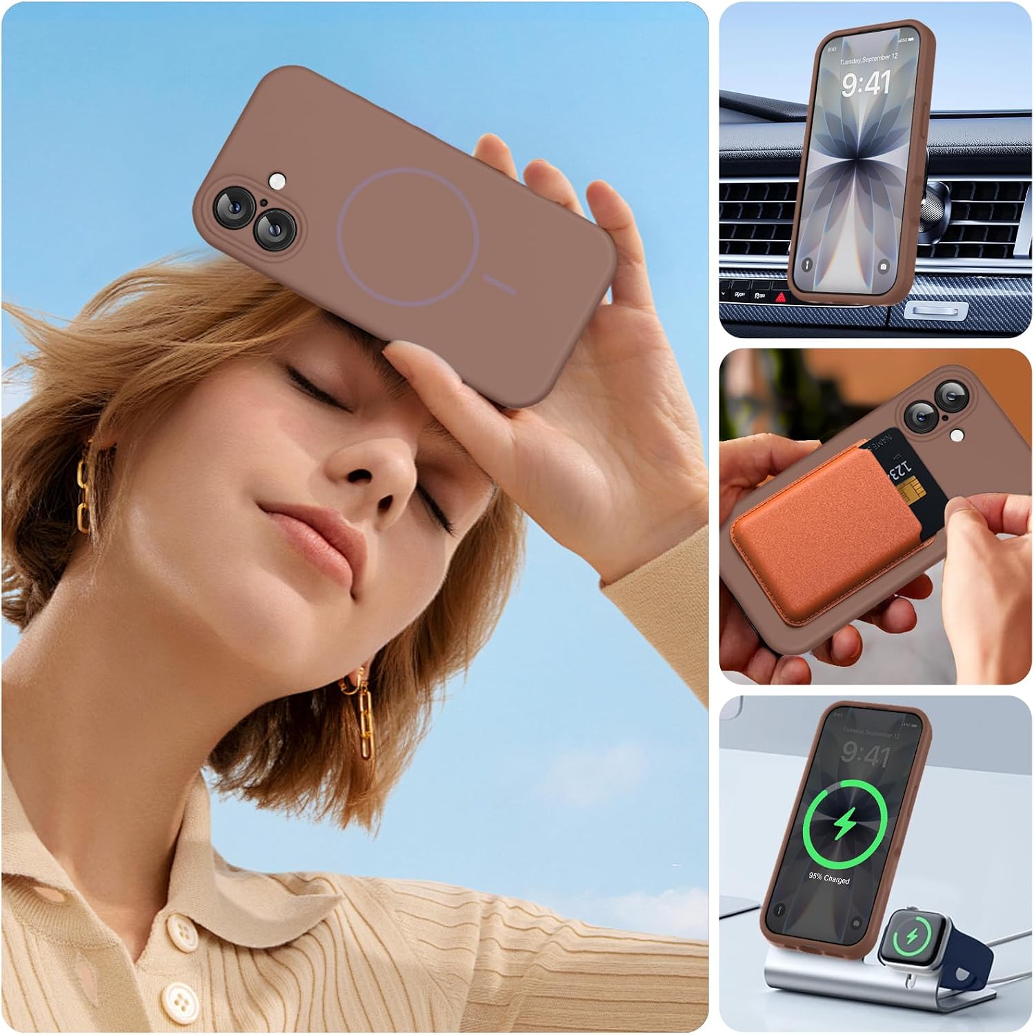 71RrxX2oscL._AC_SL1500_ Miracase Magnetic for iPhone 17 Case, Compatible with MagSafe, Integrated Silicone Camera Control Cover, 3.0mm Thicken Shockproof Drop Protection Phone Case for 17,Chocolate