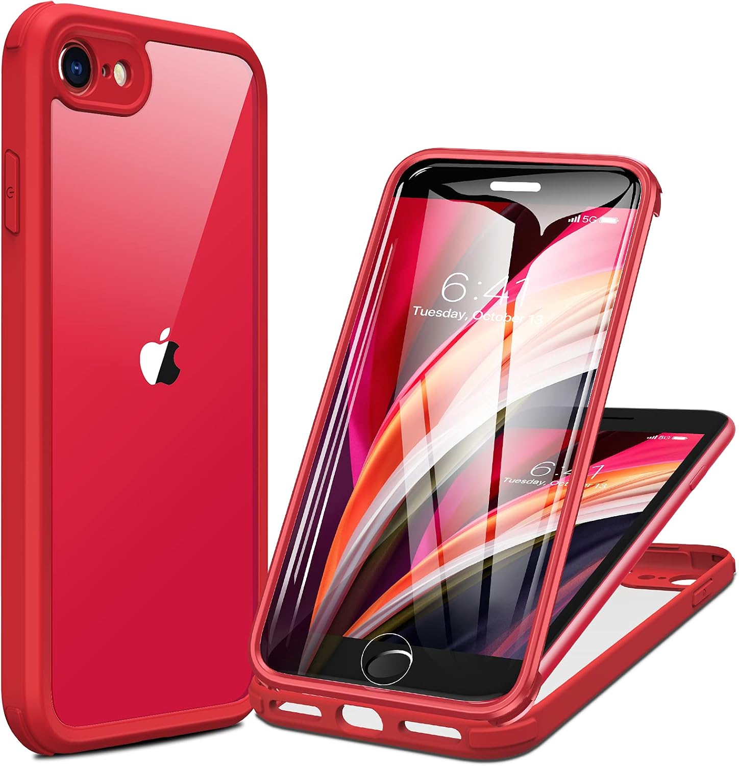 71RzFOlq3DS._AC_SL1500_ Miracase for iPhone SE Phone Case 3rd/2nd Generation 2022 2020 Full-Body with Built-in Glass Screen Protector, Heavy Duty 360° Protective Shockproof Bumper Cover for iPhone 8/SE 4.7 Inch, Red