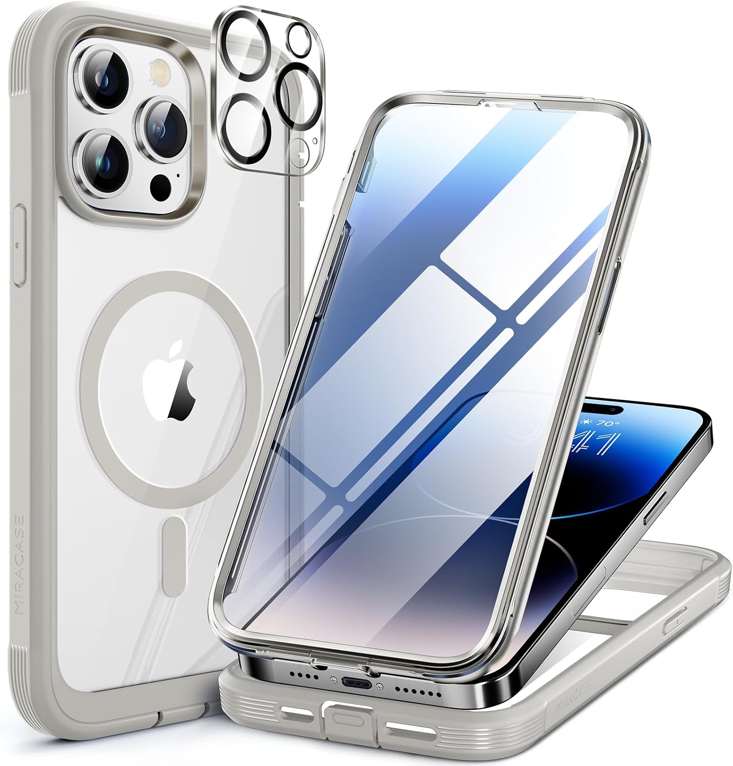 71S6B7sKqqL._AC_SL1500_ Miracase Glass Series Designed for iPhone 14 Pro Max Case 6.7 Inch, Upgrade Full-Body Magnetic Case with Built-in 9H Tempered Glass Screen Protector, with Camera Lens Protector, Magnetic Gray