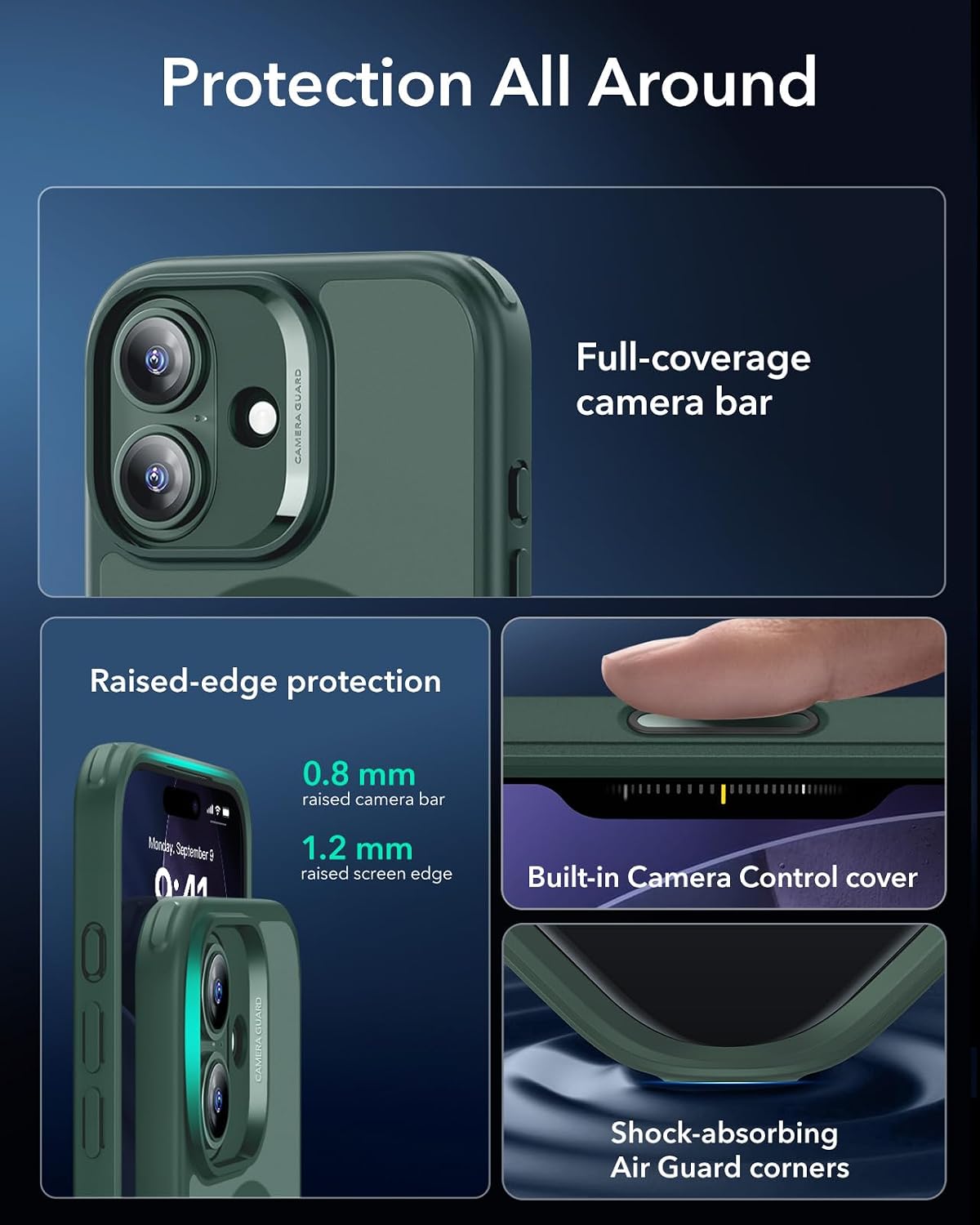 71ST0UzmwpL._AC_SL1500_ ESR for iPhone 17 Case, Camera Control Cover, Compatible with MagSafe, Shockproof Military-Grade Protection, Magnetic Phone Case for iPhone 17, Classic Hybrid Case, Frosted Green