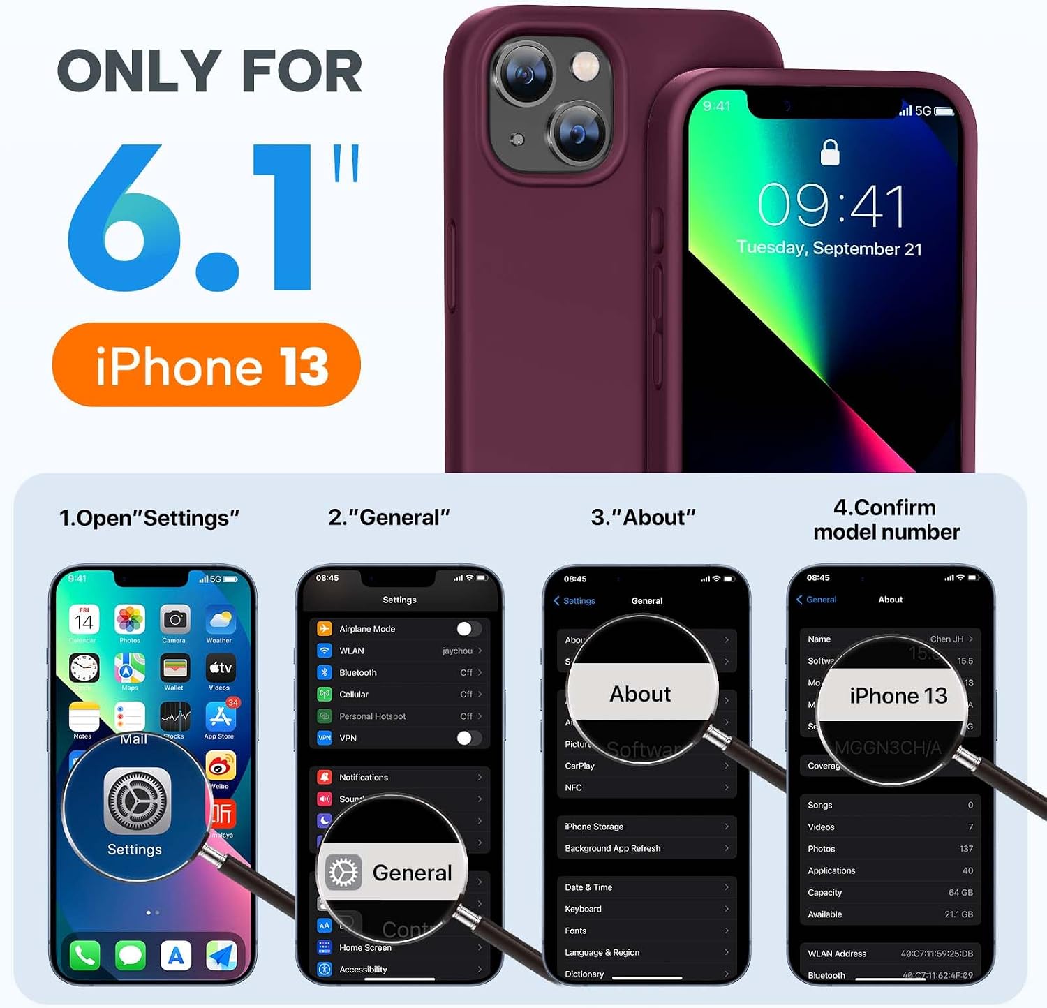 Miracase Designed for iPhone 13 Case, [Soft Anti-Scratch Microfiber Lining], Shockproof Liquid Silicone Rubber Phone Case Cover for 13 6.1 inch, Wine Red