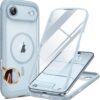 Miracase Magnetic for iPhone Air Case 6.5" [Compatible with MagSafe] Full-Body Phone Case with Built-in Glass Screen Protector & Camera Control,Drop Proof iPhone 17 Air Case Cover, Light Blue