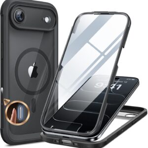 Miracase Magnetic for iPhone Air Case 6.5" with Camera Control, Full Body Bumper Anti-Bend Slim Phone Case 17 Air, Built-in No-Bubble Tempered Glass Screen Protector, Fit for MagSafe, Black