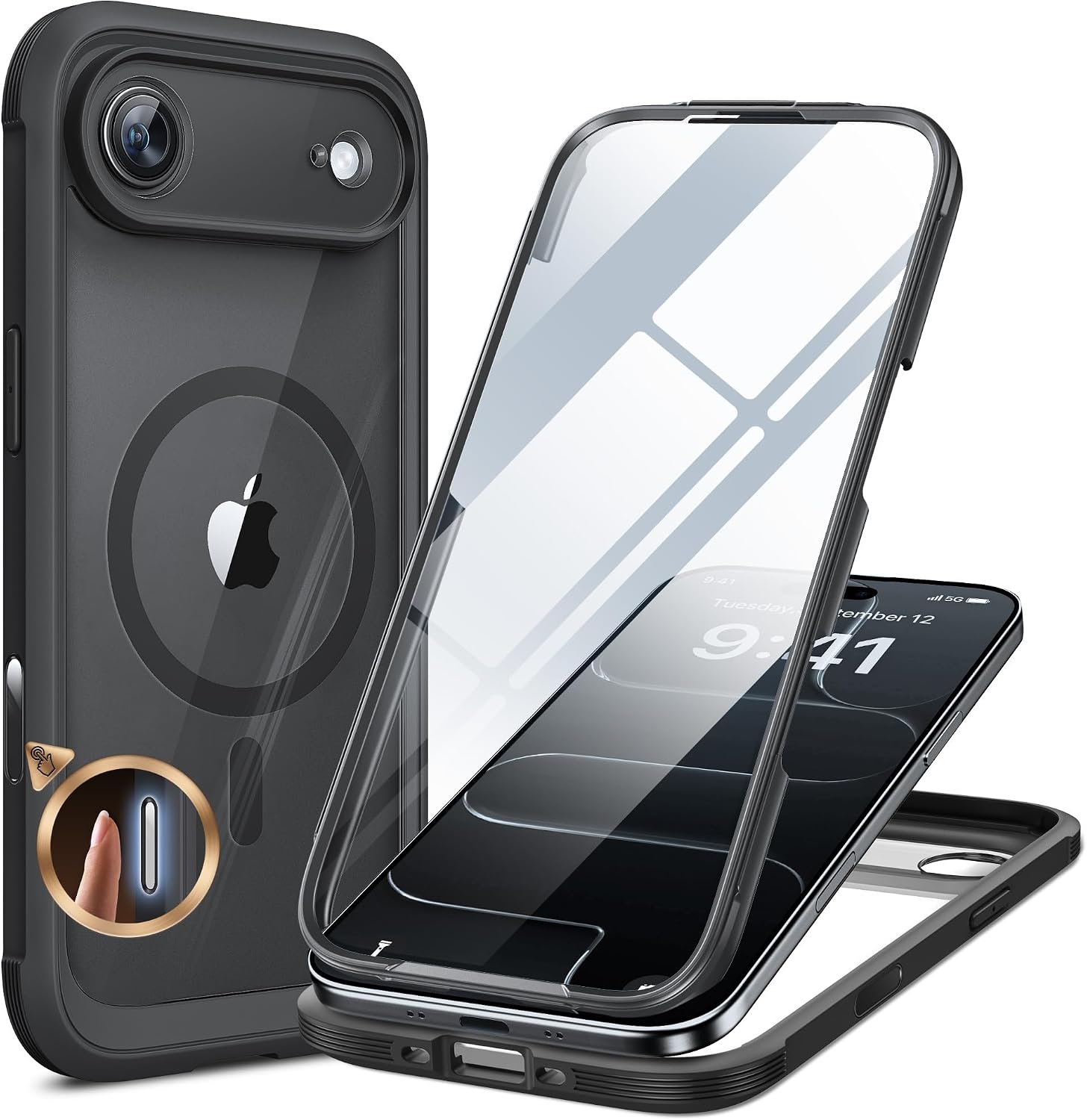 71Sk2FS0stL._AC_SL1500_ Miracase Magnetic for iPhone Air Case 6.5" with Camera Control, Full Body Bumper Anti-Bend Slim Phone Case 17 Air, Built-in No-Bubble Tempered Glass Screen Protector, Fit for MagSafe, Black