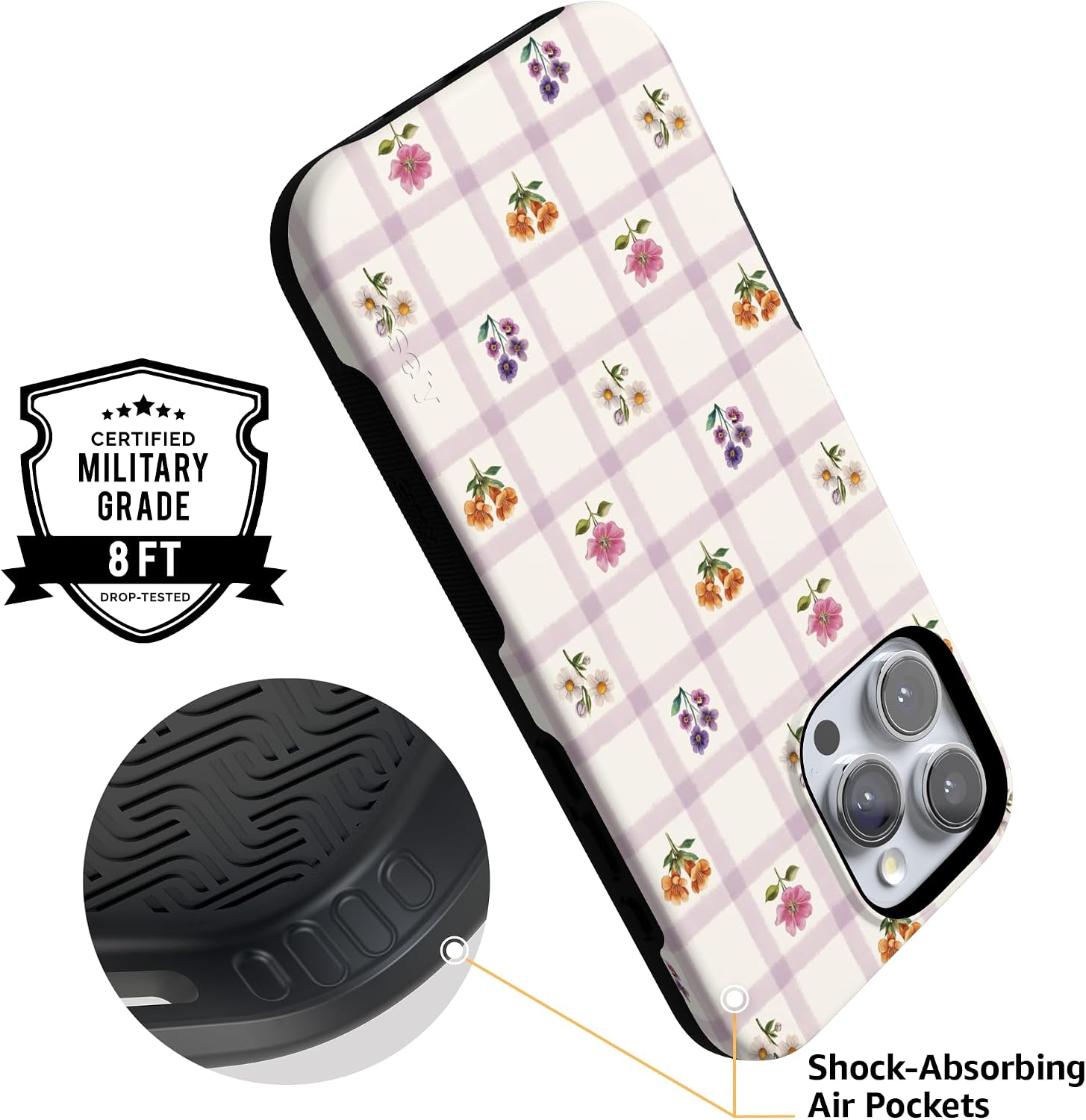 71SstrAnPIL._AC_SL1500_ Casely iPhone 16 Pro Case | Meadow Check | Floral Gingham | Bold Protective Design | Compatible with MagSafe
