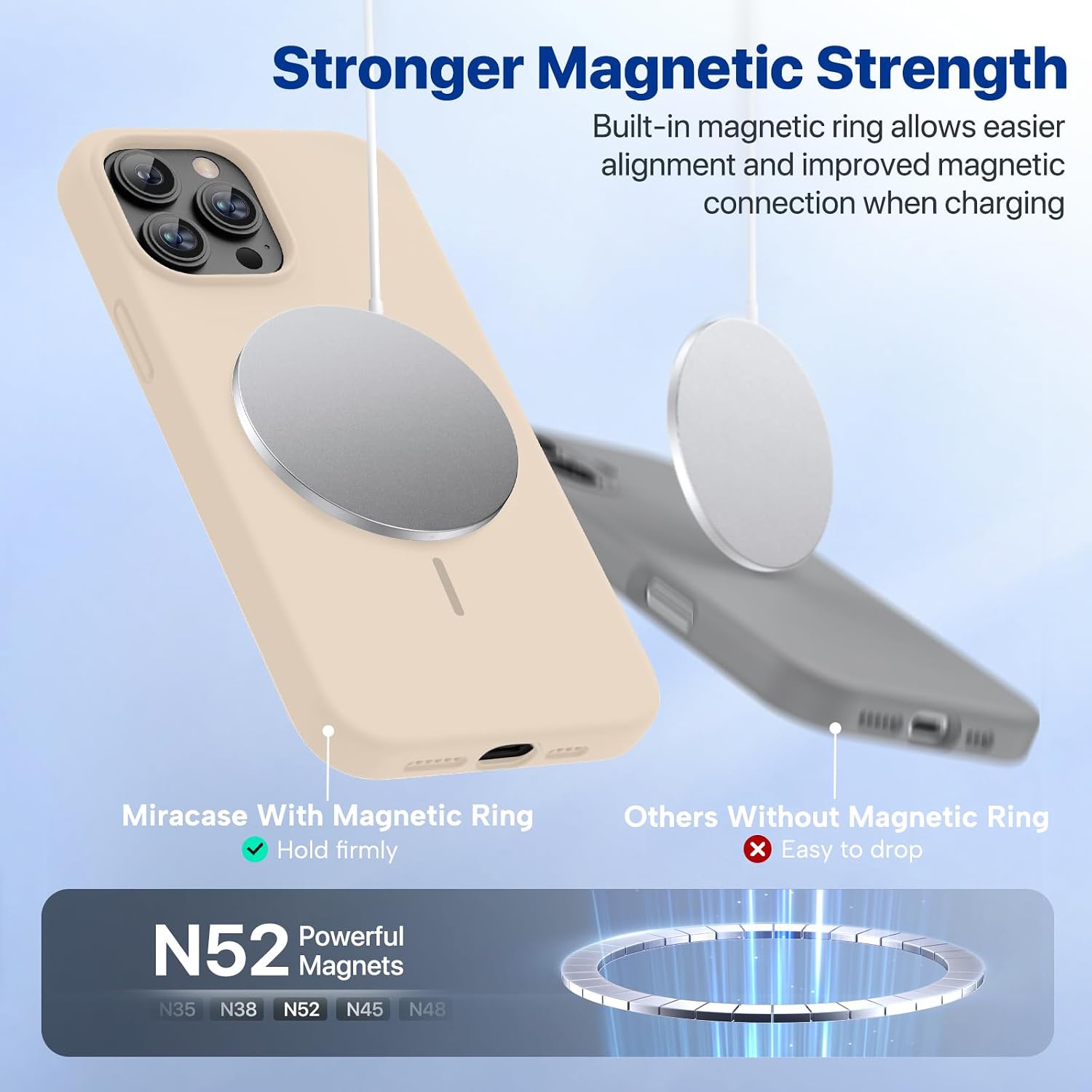 Miracase Magnetic for iPhone 13 Pro Case, [Soft Anti-Scratch Microfiber Lining], Compatible with MagSafe, Liquid Silicone Shockproof Drop Protection Phone Case for 13 Pro, Sand