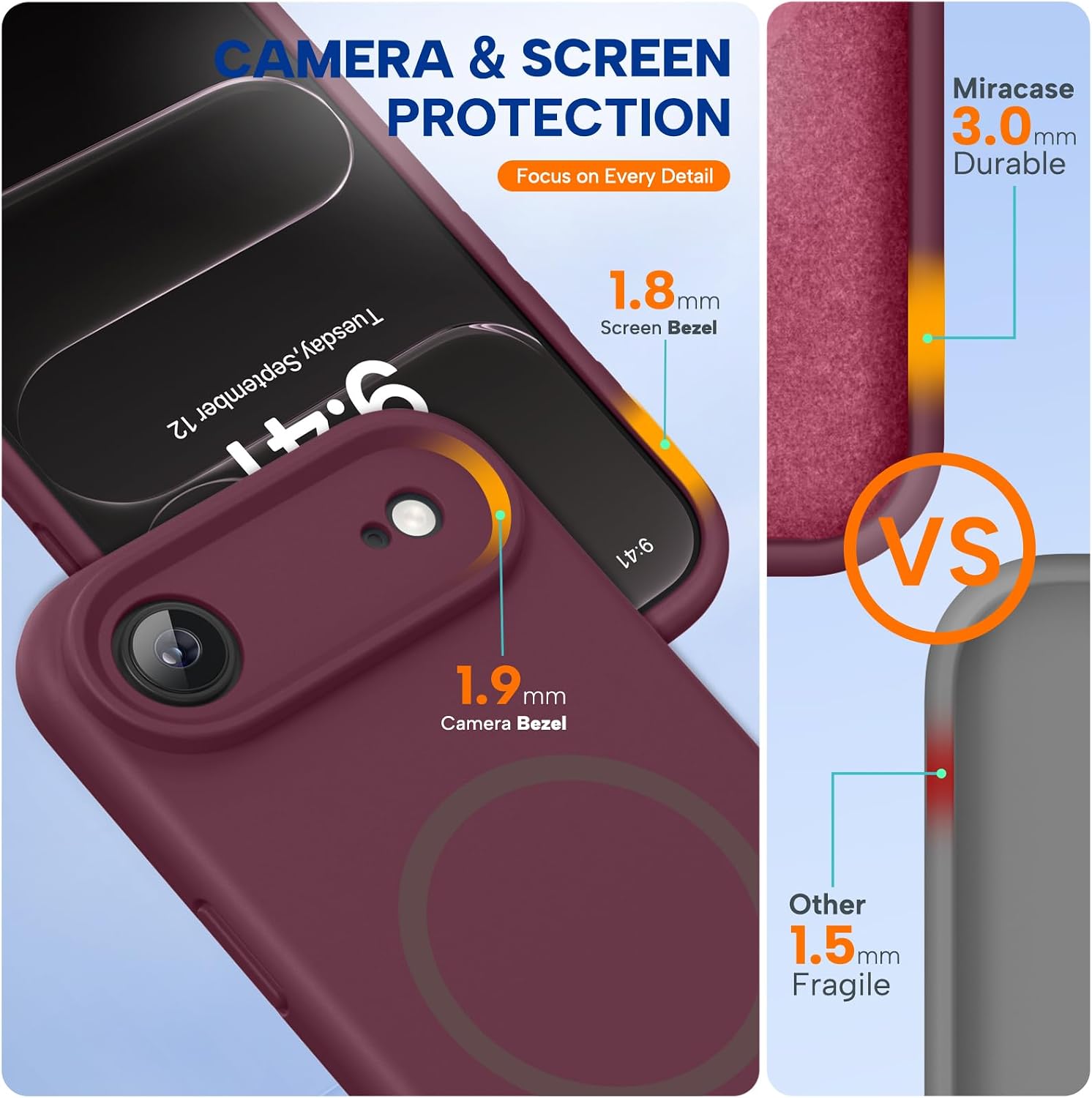 71T0G7xa9gL._AC_SL1500_ Miracase Magnetic for iPhone Air Case, Compatible with MagSafe, Integrated Silicone Camera Control Cover, 3.0mm Thicken Shockproof Drop Protection Phone Case for 17 Air,Wine Red