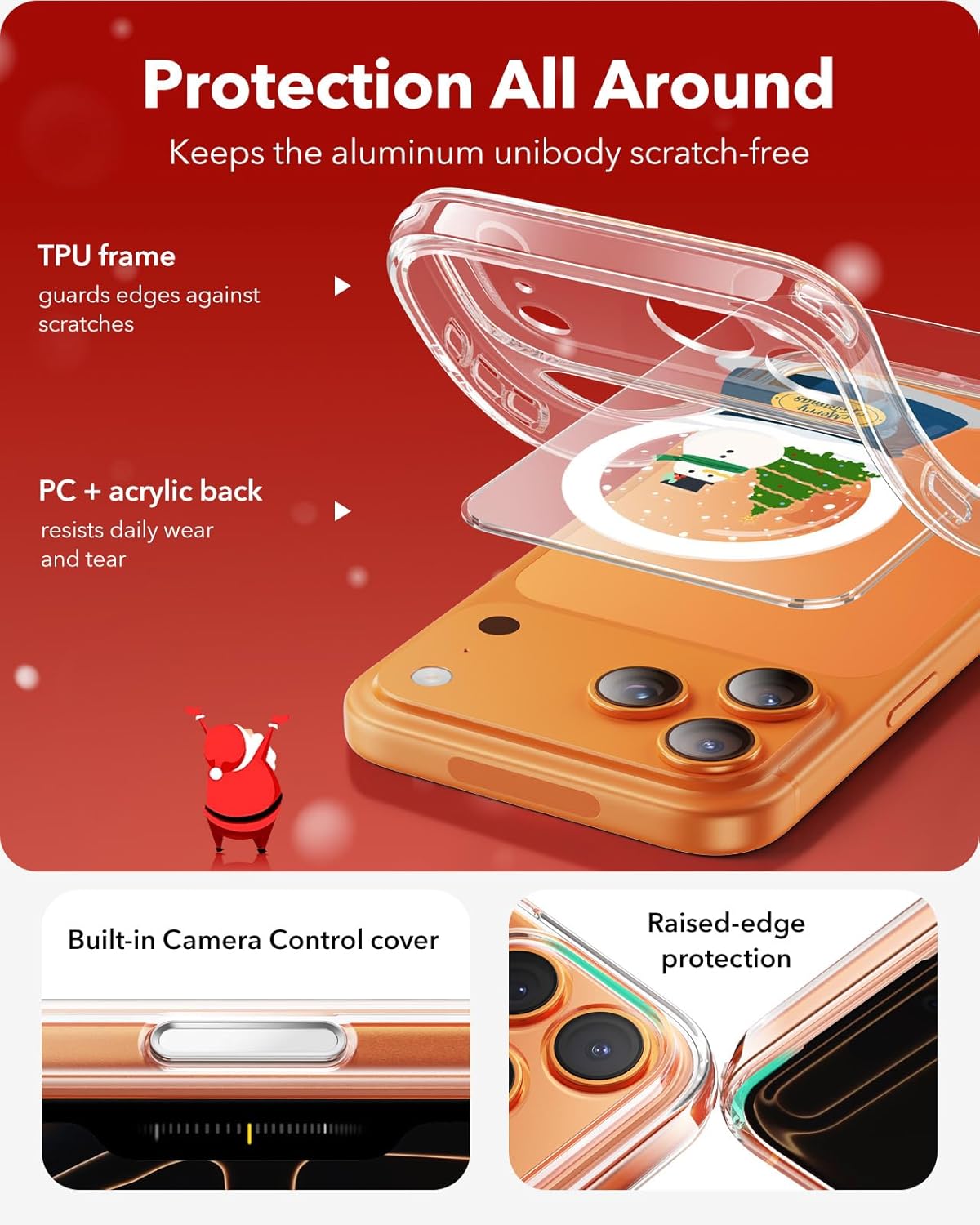 71T7gidZWrL._AC_SL1500_ ESR for iPhone 17 Pro Case, Camera Control Cover, Compatible with MagSafe, Shockproof Military-Grade Protection, Magnetic Phone Case for iPhone 17 Pro, Classic Hybrid Case, Christmas Globe