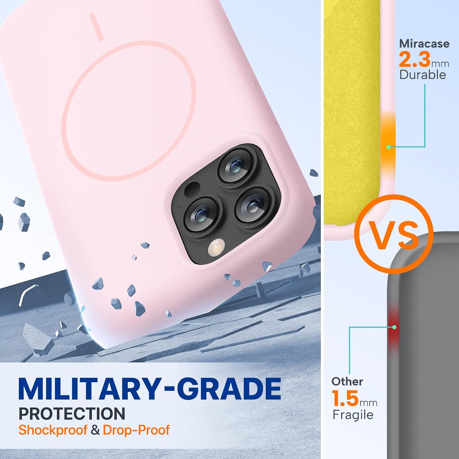 Miracase Magnetic for iPhone 13 Pro Case, [Soft Anti-Scratch Microfiber Lining], Compatible with MagSafe, Liquid Silicone Shockproof Drop Protection Phone Case for 13 Pro, Sand Pink