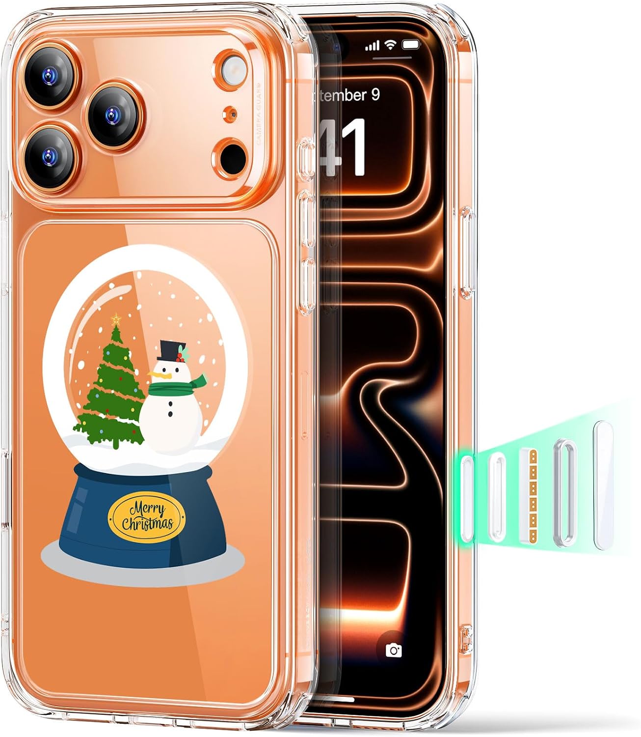 71Tyha3B1cL._AC_SL1500_ ESR for iPhone 17 Pro Case, Camera Control Cover, Compatible with MagSafe, Shockproof Military-Grade Protection, Magnetic Phone Case for iPhone 17 Pro, Classic Hybrid Case, Christmas Globe