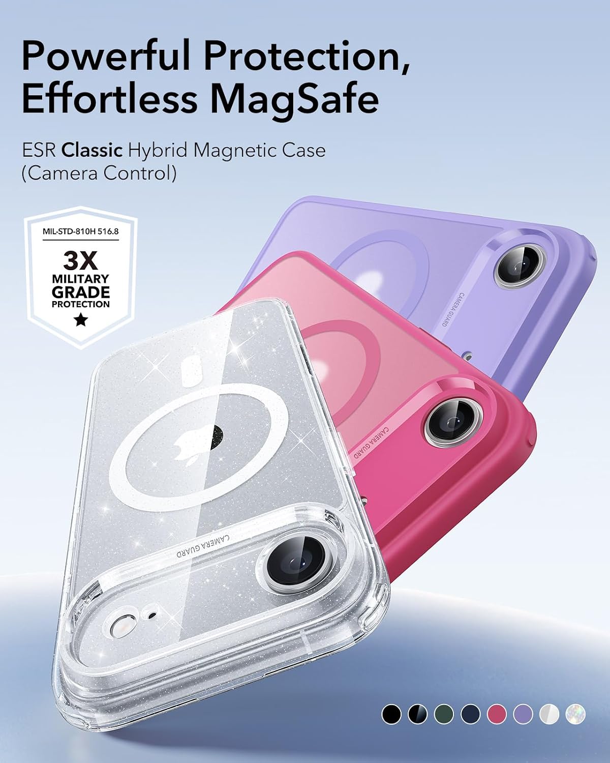 ESR for iPhone Air Case, Camera Control Cover, Compatible with MagSafe, Shockproof Military-Grade Protection, Magnetic Phone Case for iPhone Air, Classic Hybrid Case, Frosted Purple