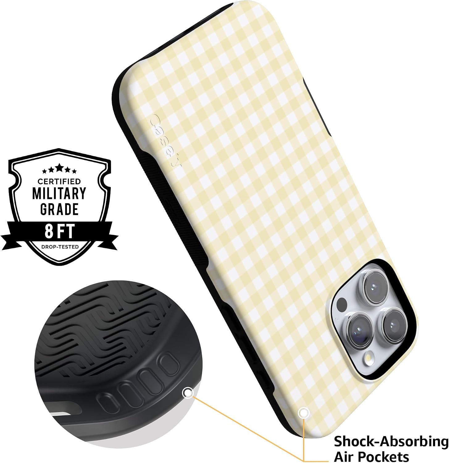 71UdaCzHWCL._AC_SL1500_ Casely iPhone 16 Pro Max Case | Pastel Picnic | Yellow Gingham | Bold Protective Design | Compatible with MagSafe